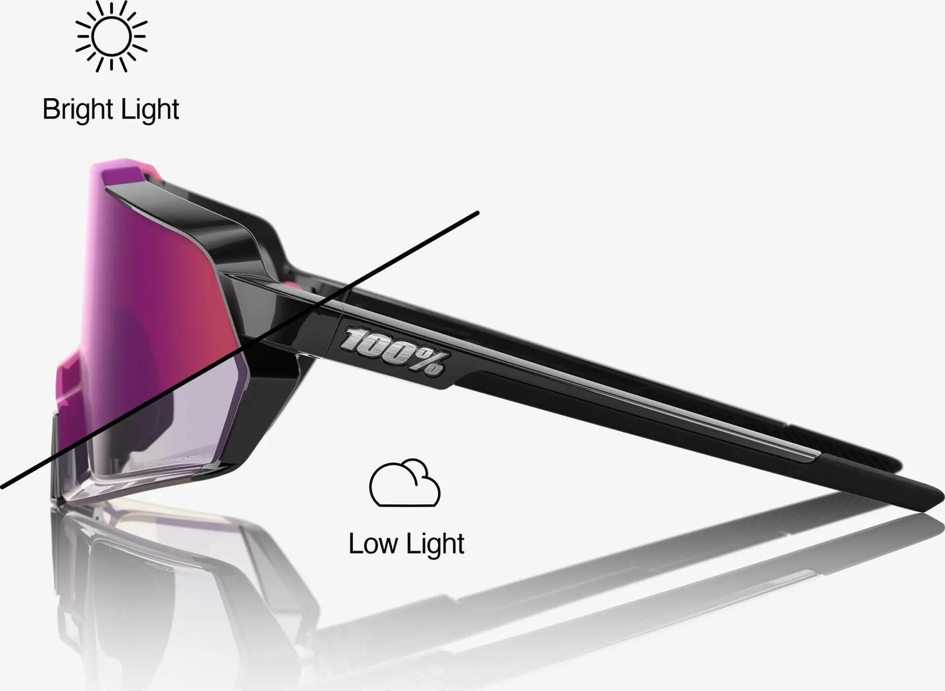 Óculos 100% Korbin Gloss Black/Lentes fotocromáticas roxas espelhadas 3/4