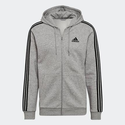 Essentials Fleece 3-Streifen Kapuzenjacke mit durchgehendem Reißverschluss.