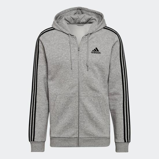 Essentials Fleece 3-Streifen Kapuzenjacke mit durchgehendem Reißverschluss.