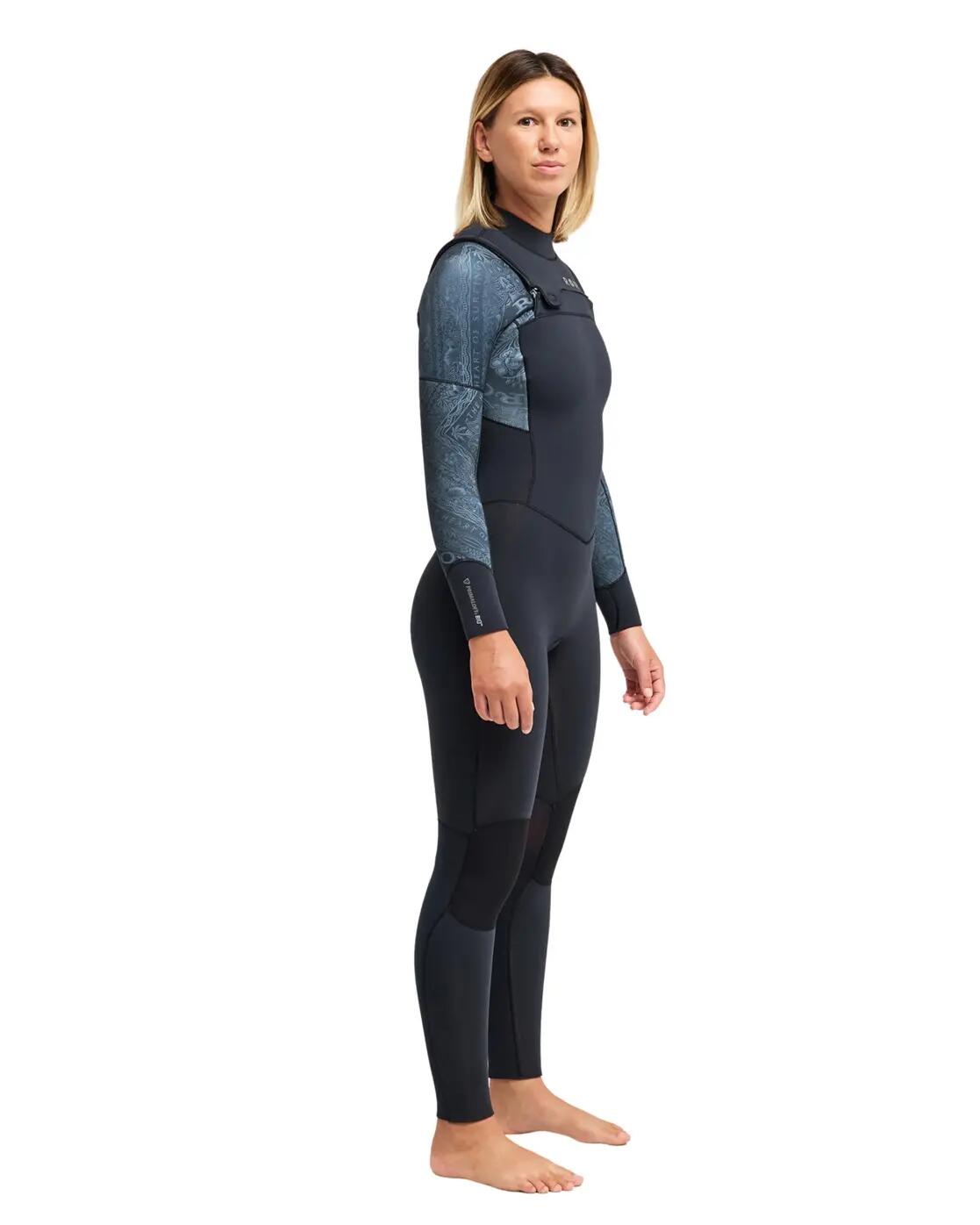 Chest-Zip-Neoprenanzug 4/3MM SWELL NATURAL Schwarz Damen 3/4