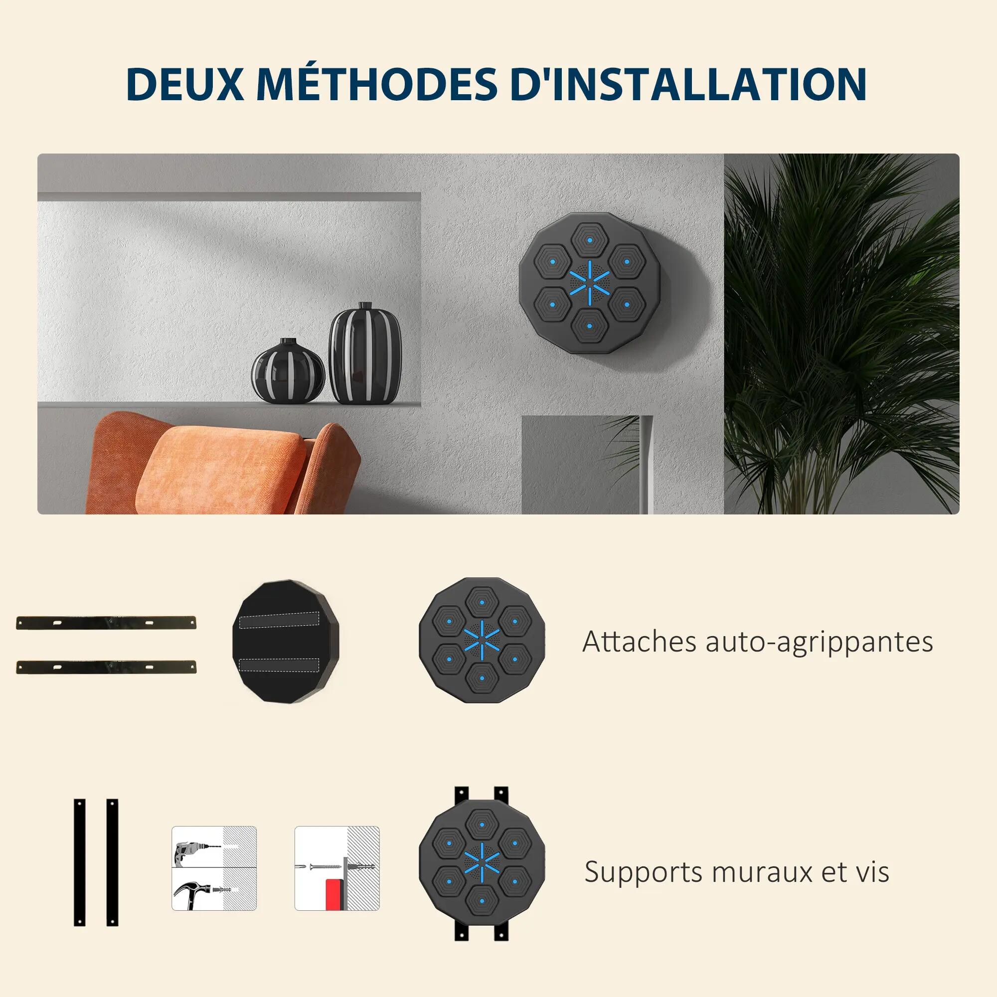 Machine de boxe musicale murale avec lumières - connexion bluetooth - noir 5/5