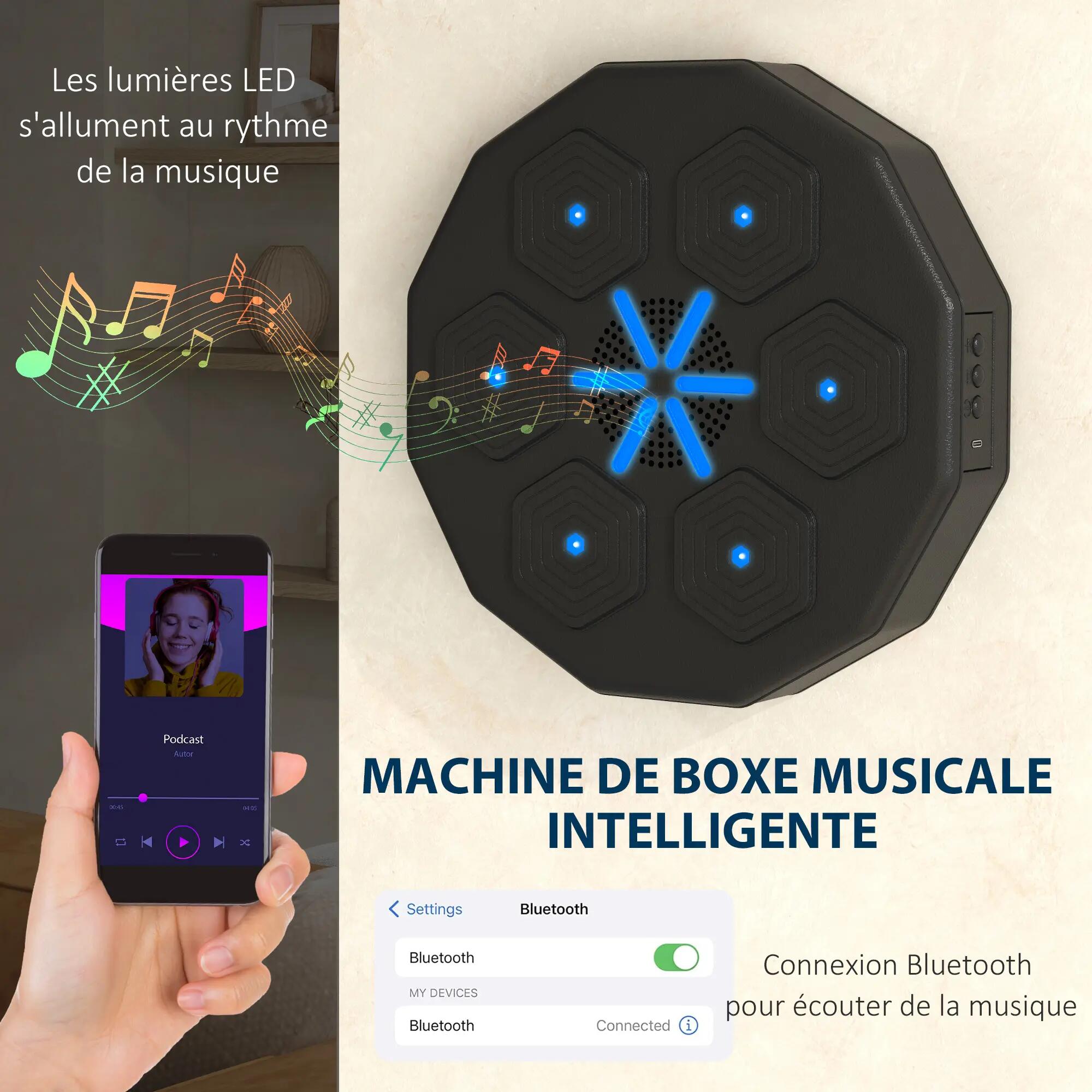 Machine de boxe musicale murale avec lumières - connexion bluetooth - noir 4/5