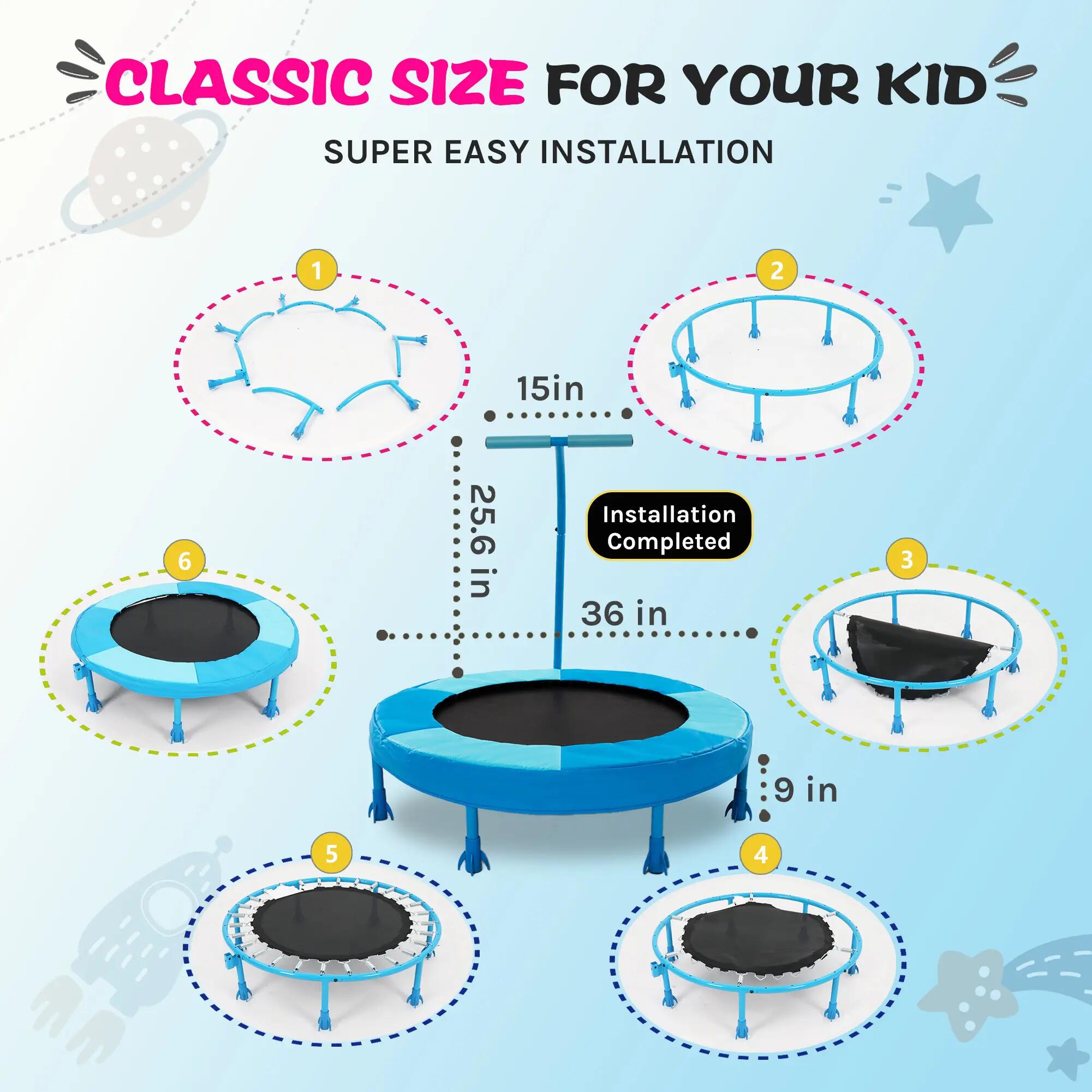 Trampoline pour enfants de 91 cm, bleu 2/6