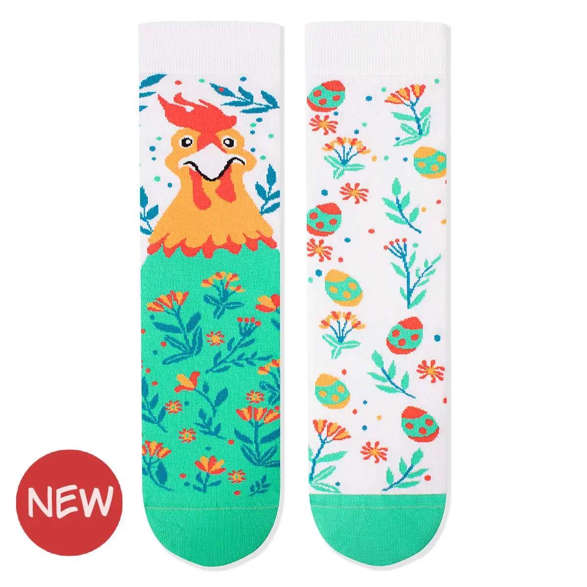 Sosete din bumbac organic Arty Socks Pui de Paste Alb - Imagine 1