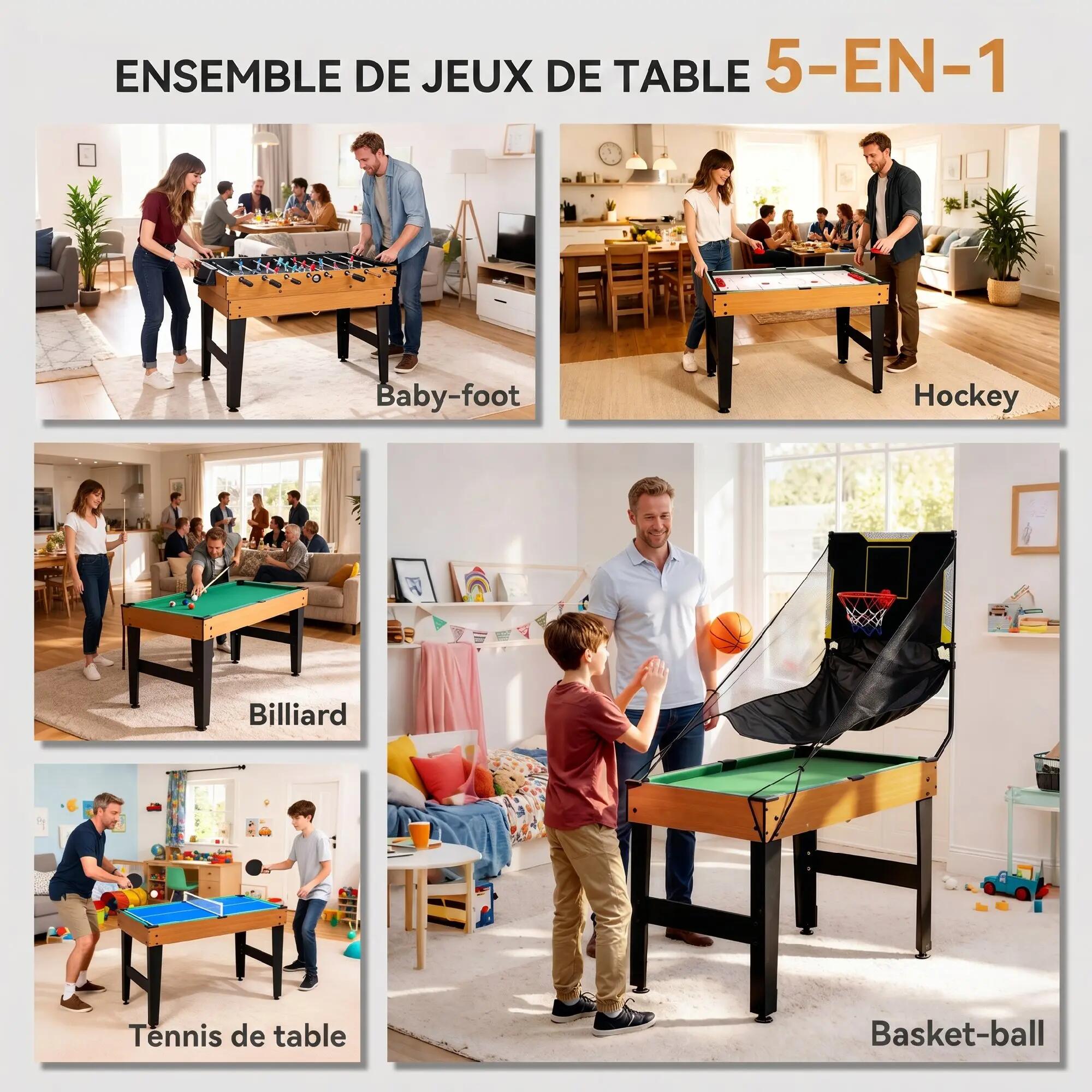 Table multi-jeux 5 en 1 accessoires inclus 4/5