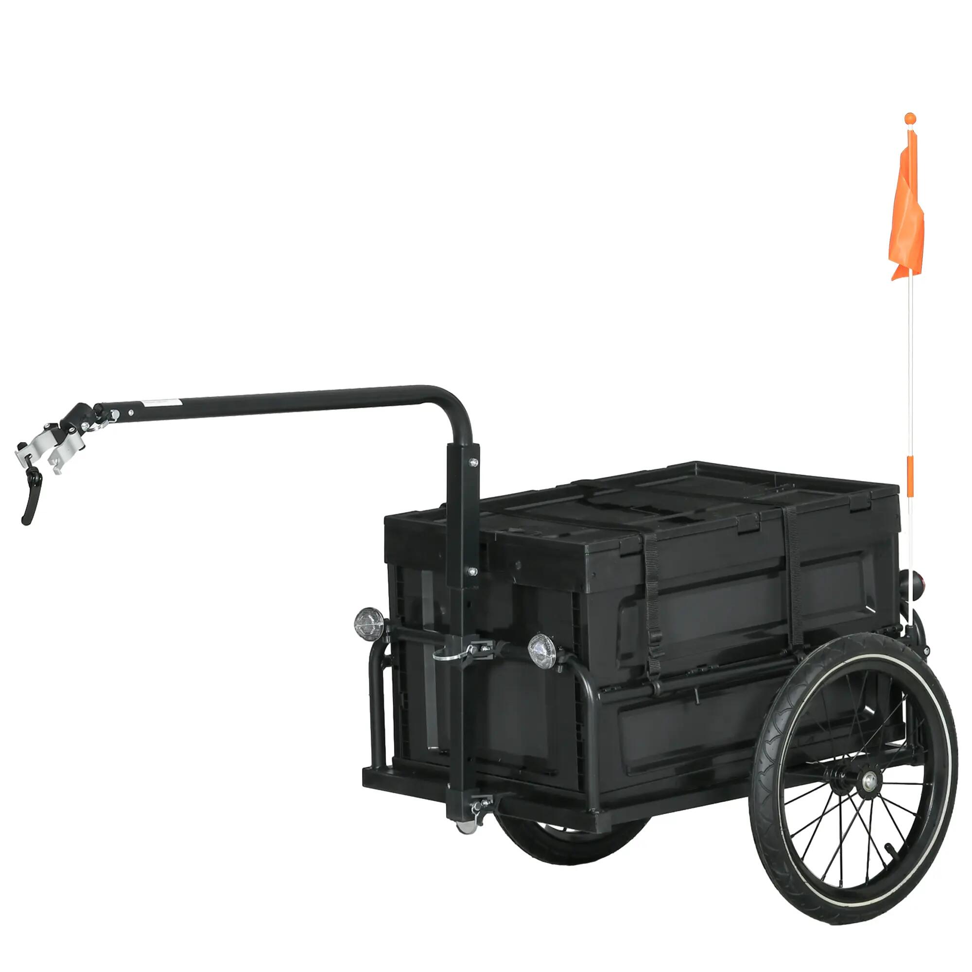 Remorque vélo cargo coffre pliable amovible 65L acier PP noir 1/5