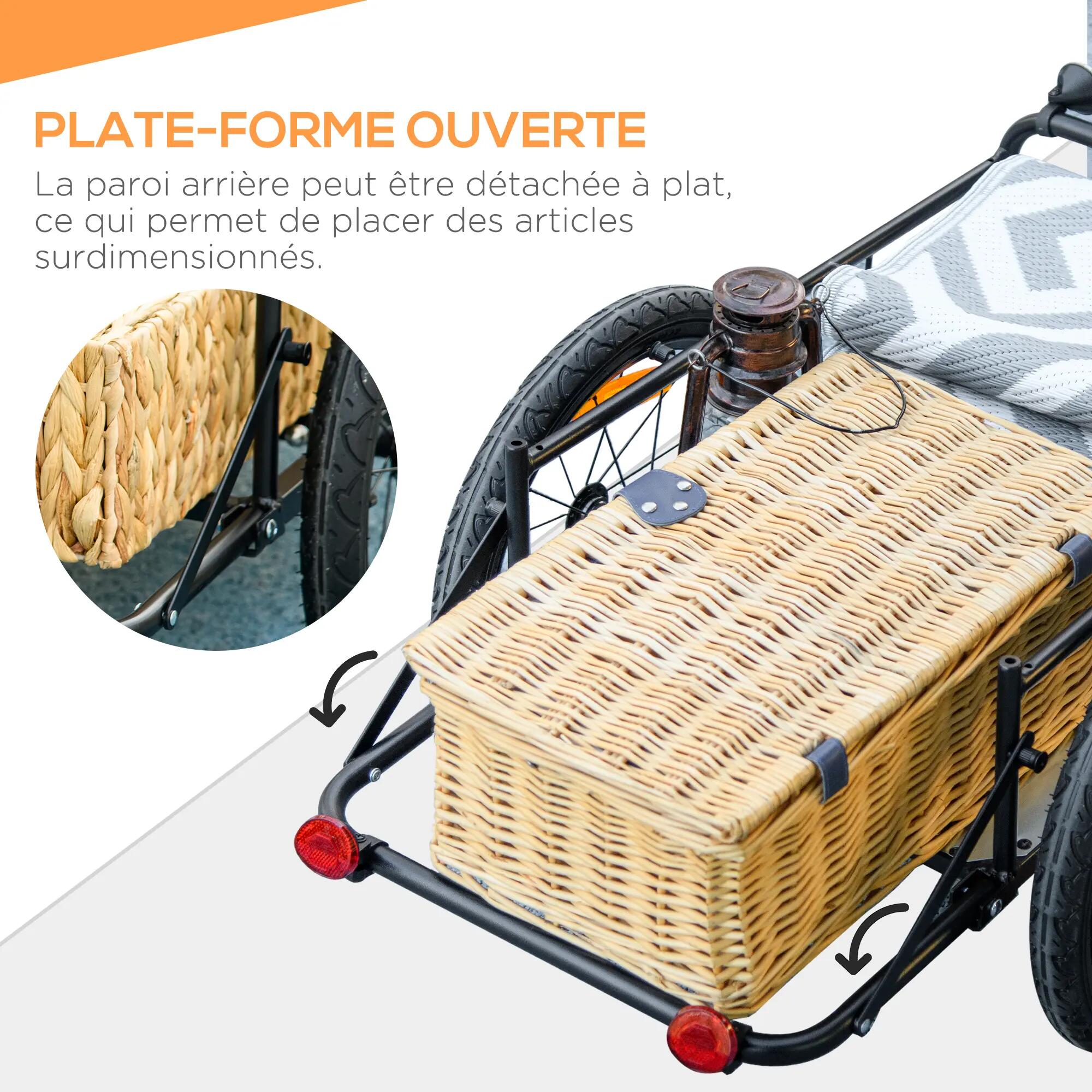 Remorque vélo cargo coffre pliable amovible 65L acier PP noir 5/5