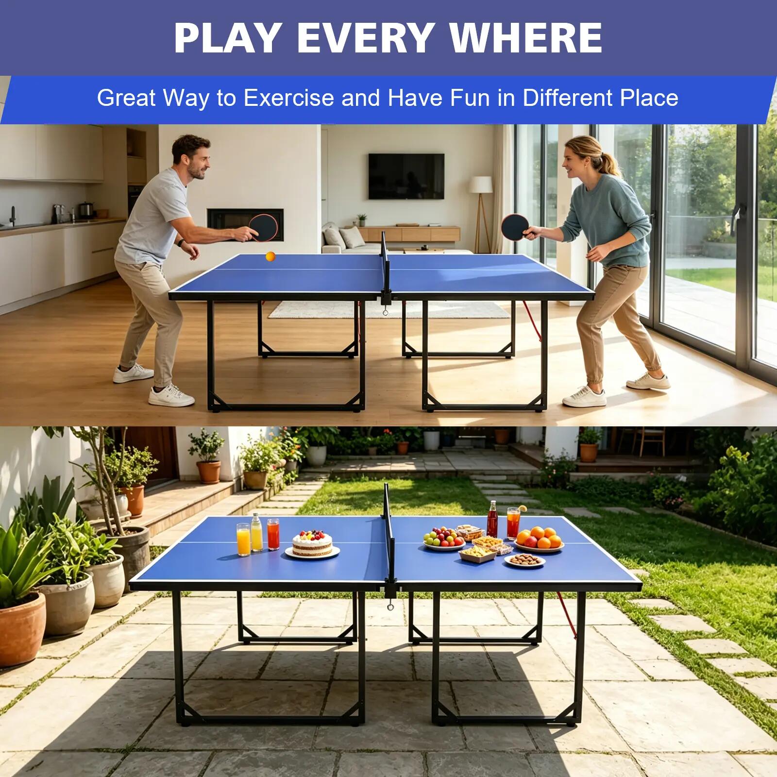 Table de ping-pong de taille moyenne (1,83 m), pliable et portable, avec filet, 9/9