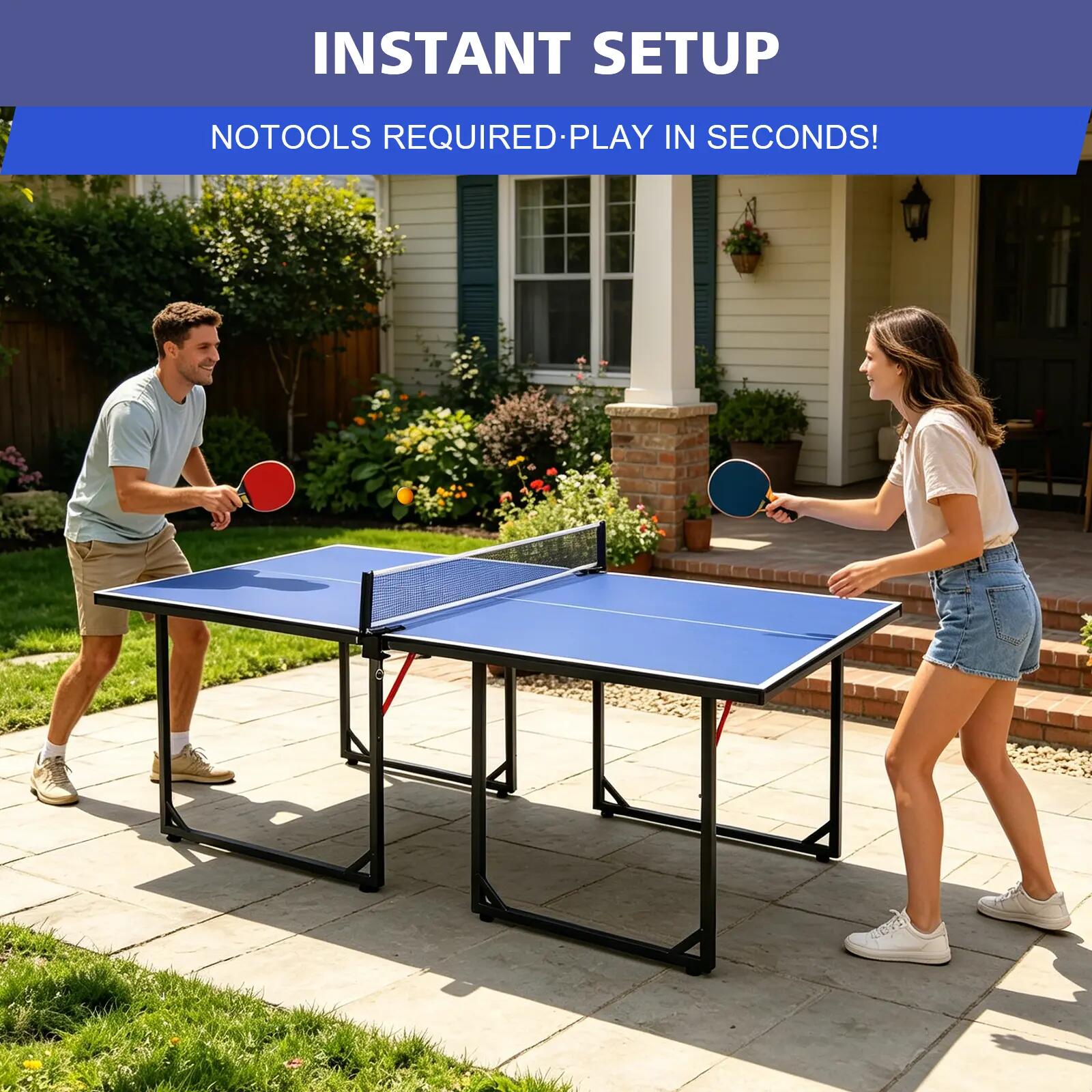 Table de ping-pong de taille moyenne (1,83 m), pliable et portable, avec filet, 7/9