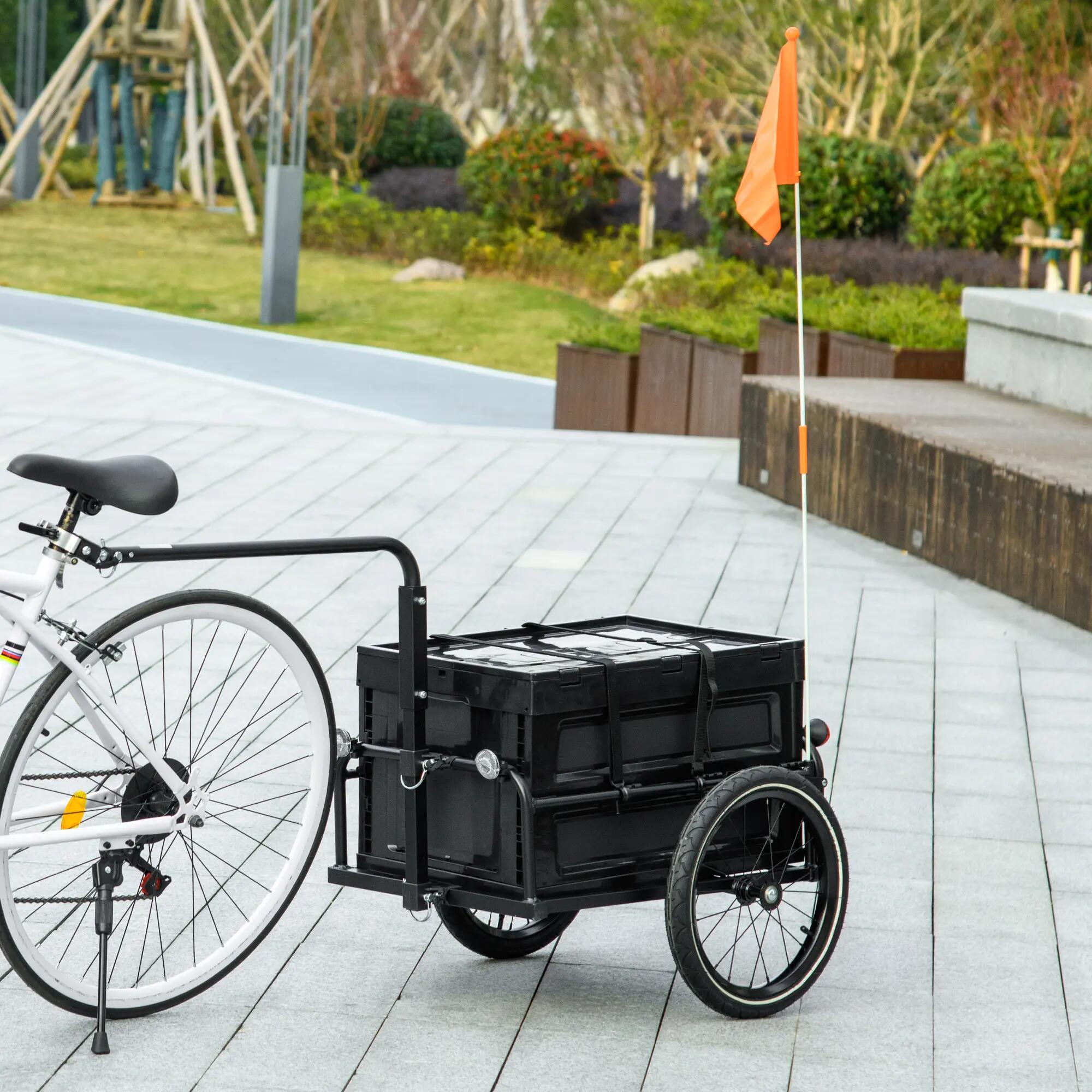 Remorque vélo cargo coffre pliable amovible 65L acier PP noir 2/5