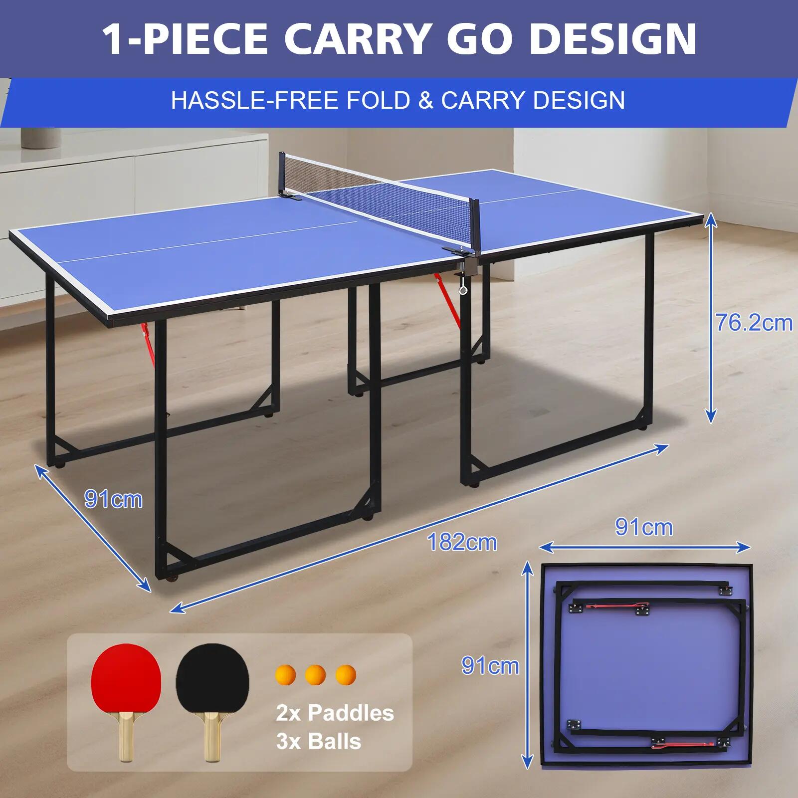 Table de ping-pong de taille moyenne (1,83 m), pliable et portable, avec filet, 6/9