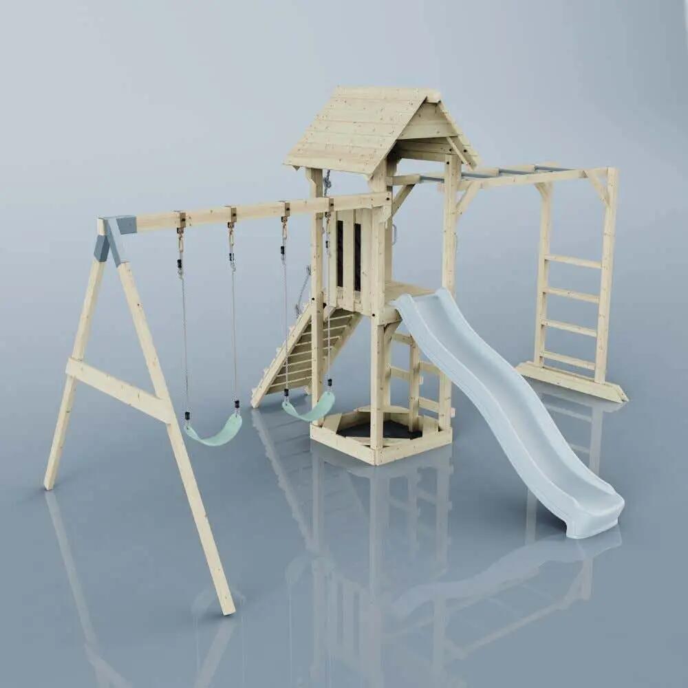 Spielturm Örebro mit Kinderschaukel in Eisblau - 358 × 491 × 275 cm 4/6