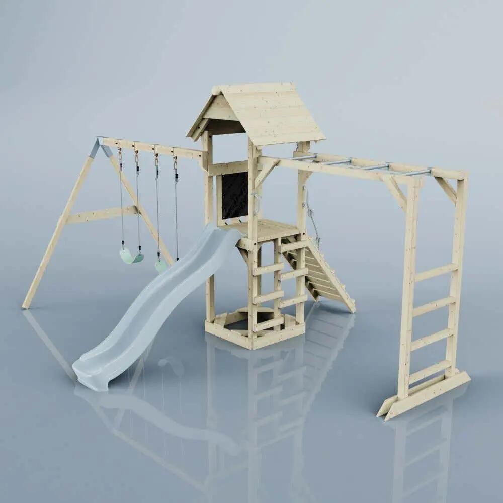Spielturm Örebro mit Kinderschaukel in Eisblau - 358 × 491 × 275 cm 3/6