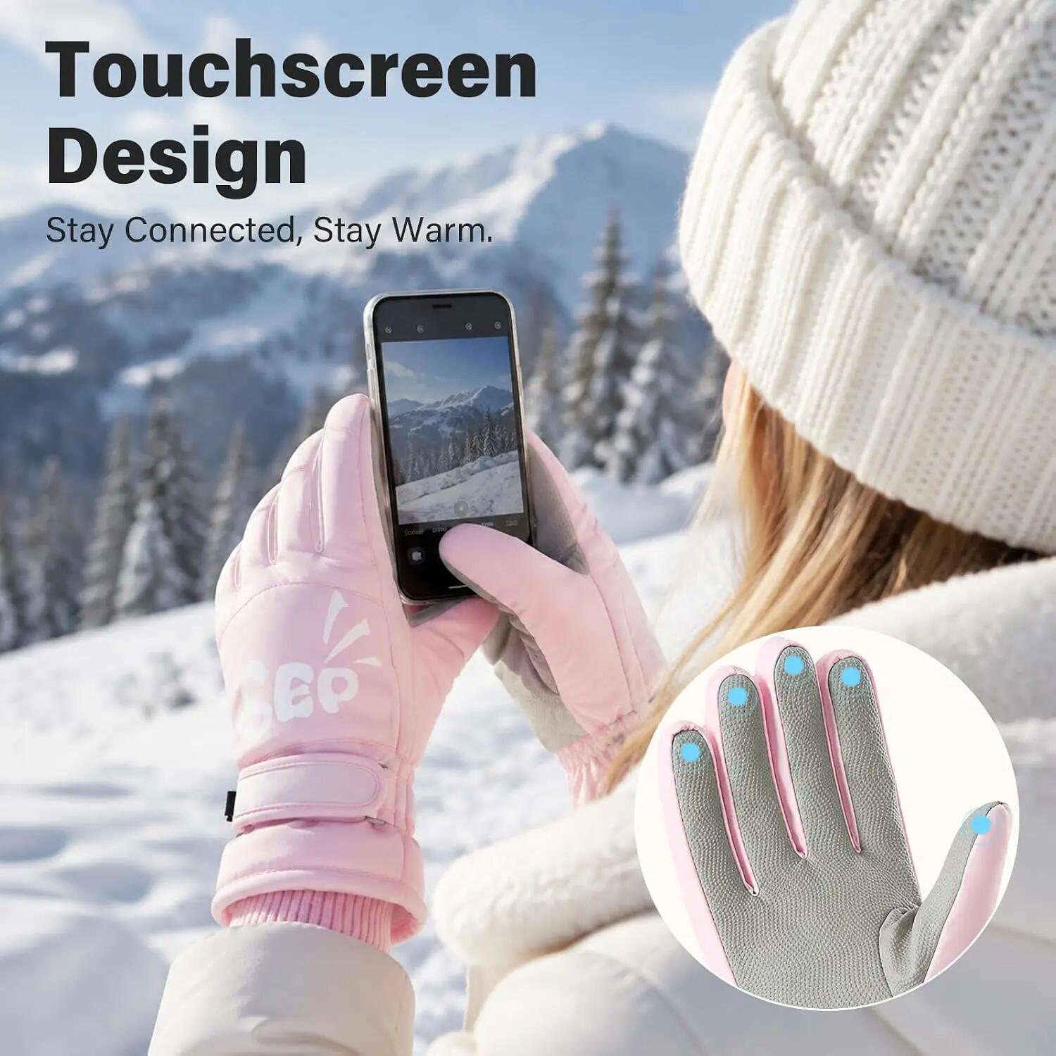 Gants de ski pour femme, gants d'hiver avec imprimé lettres 4/6