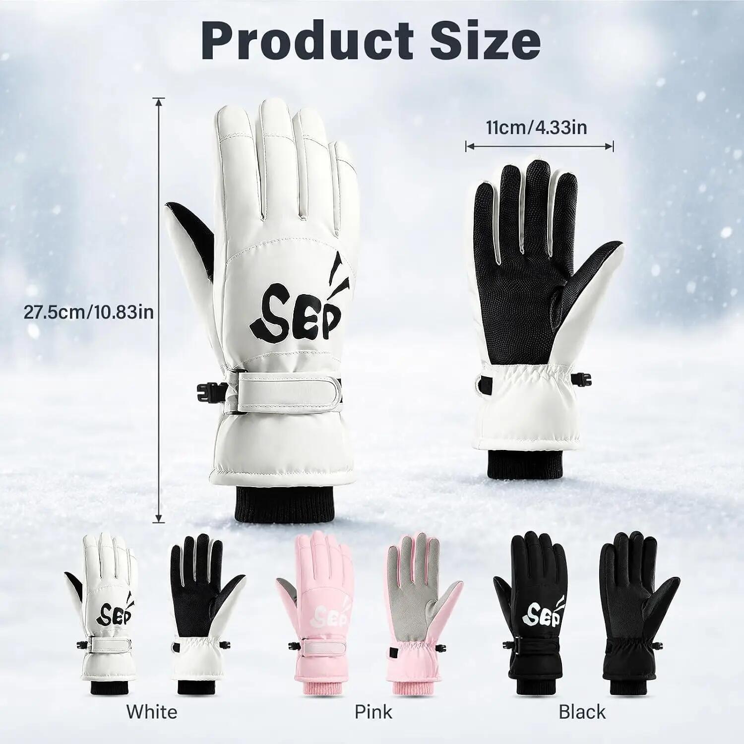 Gants de ski pour femme, gants d'hiver avec imprimé lettres 2/6