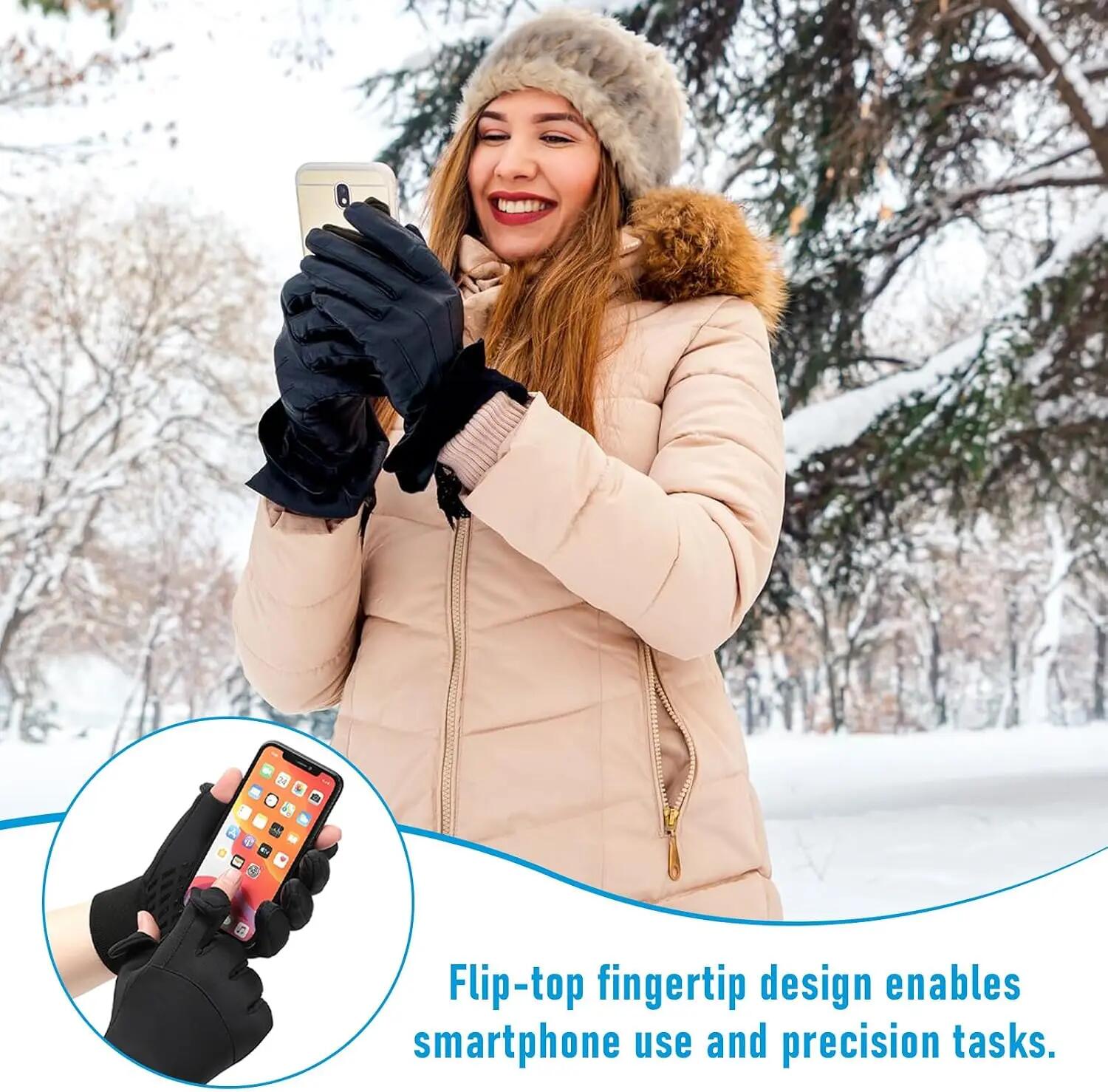 Gants d'hiver coupe-vent imperméables – Mitaines convertibles 2 en 1, gants ther 3/5