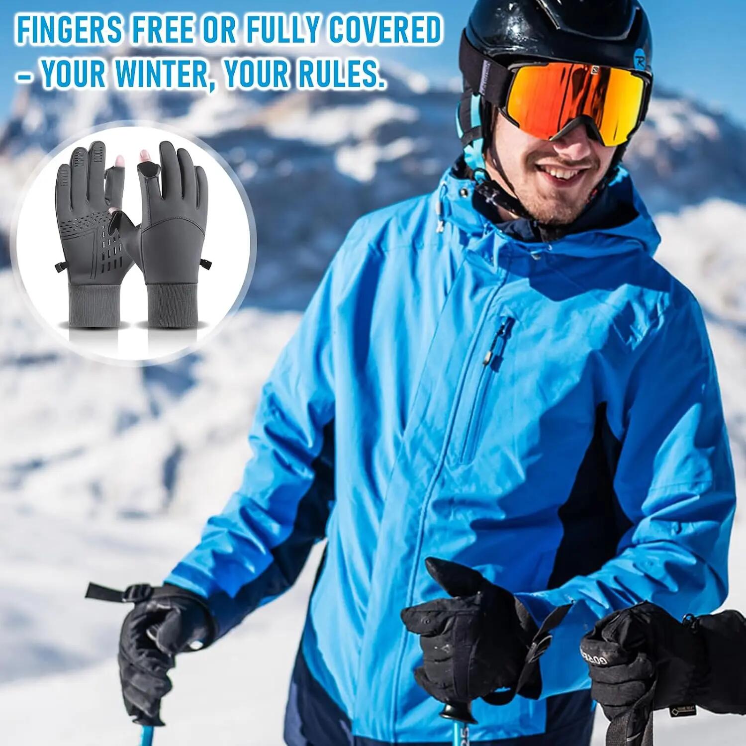 Gants d'hiver coupe-vent imperméables – Mitaines convertibles 2 en 1, gants ther 2/5