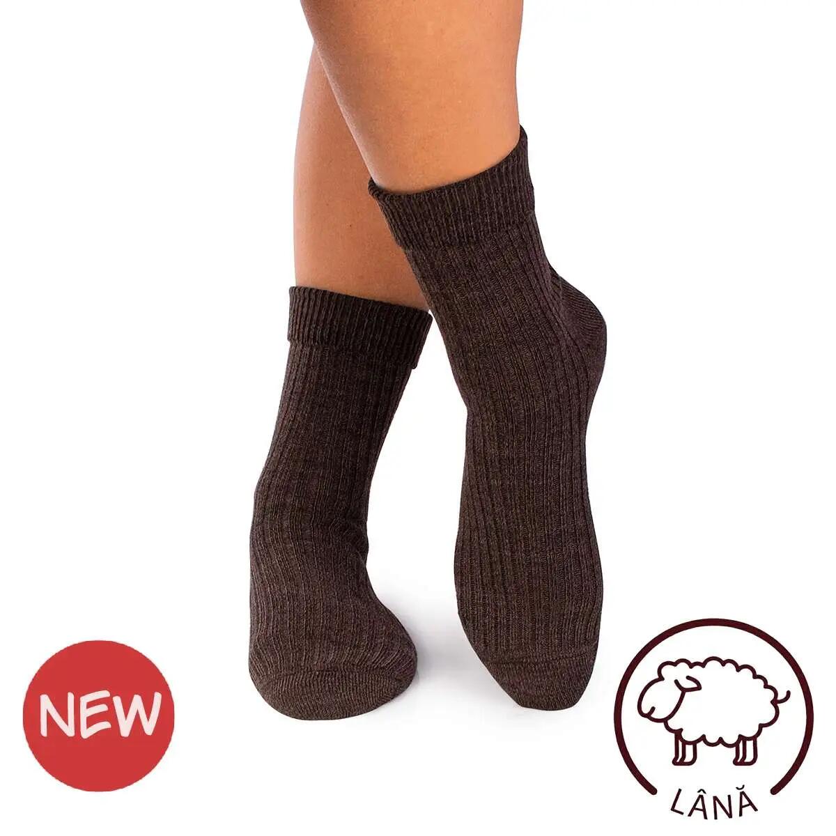 Vastag Merinó Gyapjú Zokni, Barna 1/2