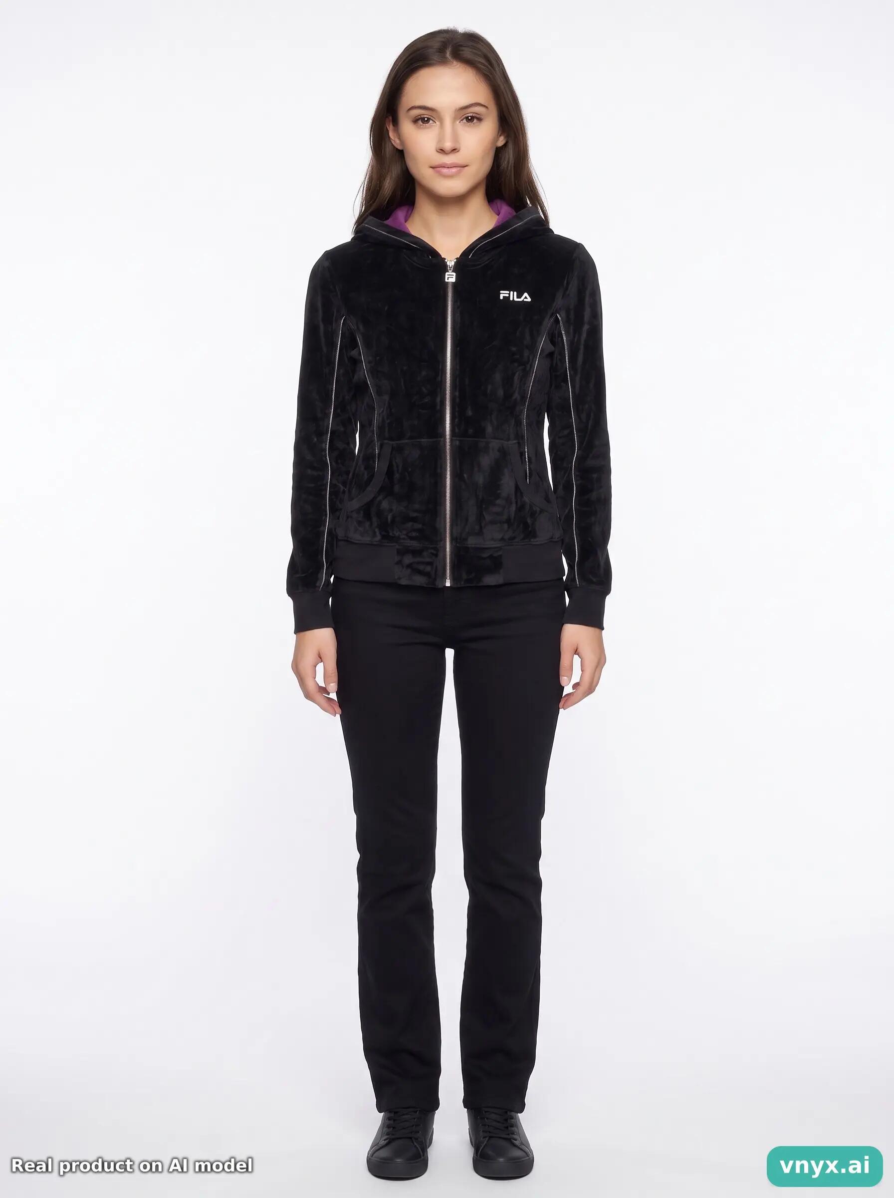 Second Life - Vintage FILA Deep Black Hoodie Women XS 3/5