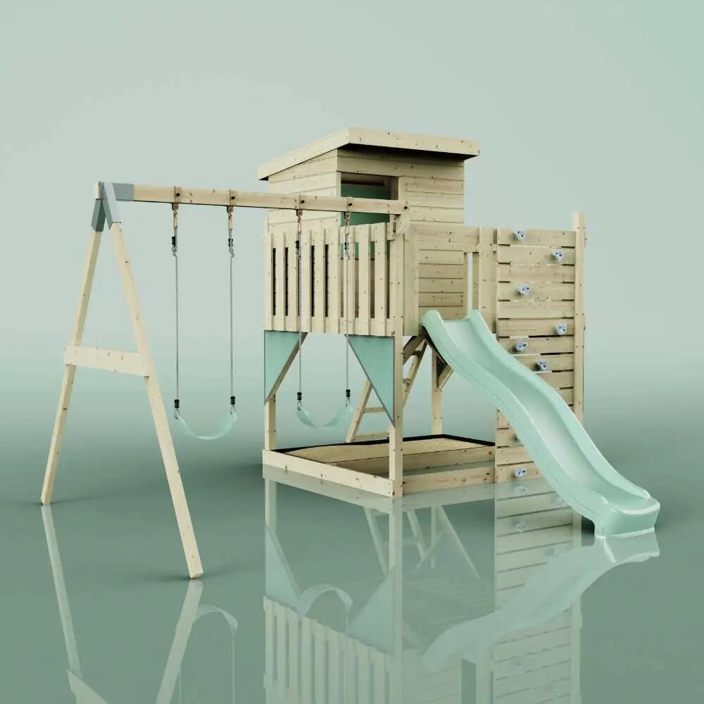 Spielturm Björn mit Kinderschaukel in Mintgrün - 415 × 396 × 261 cm 6/6