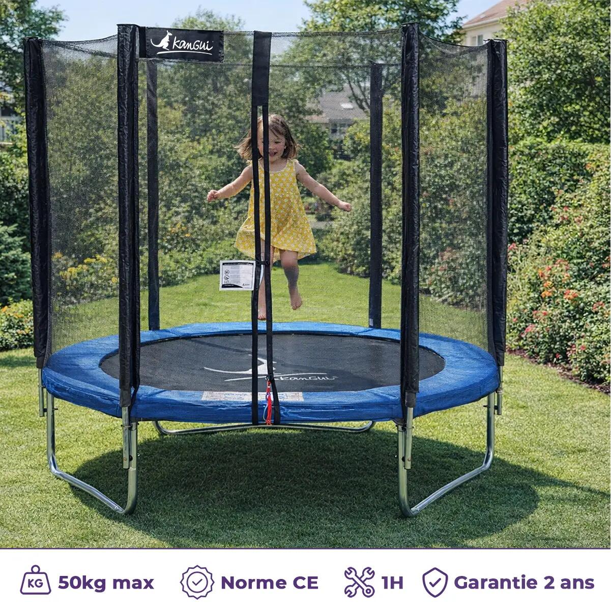 Blaues Trampolin Ø 180 cm mit Sicherheitsnetz 2/6