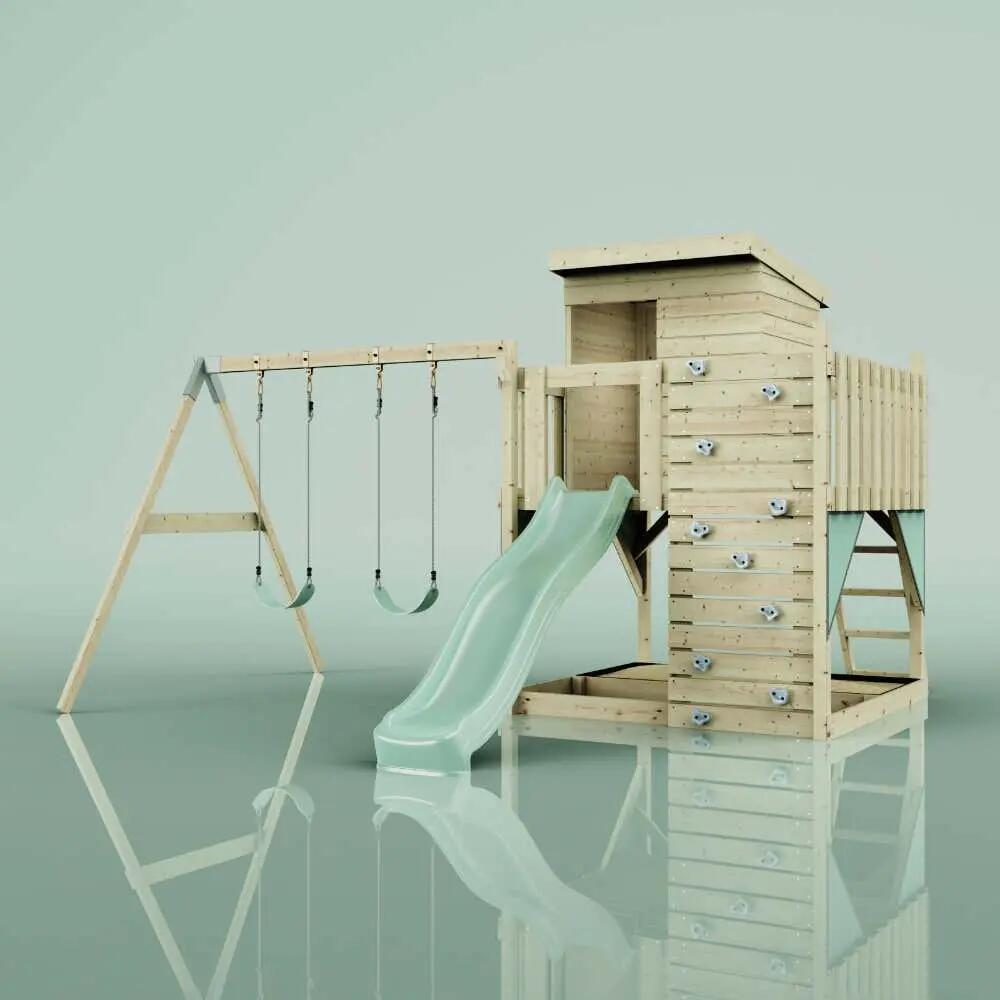 Spielturm Björn mit Kinderschaukel in Mintgrün - 415 × 396 × 261 cm 2/6