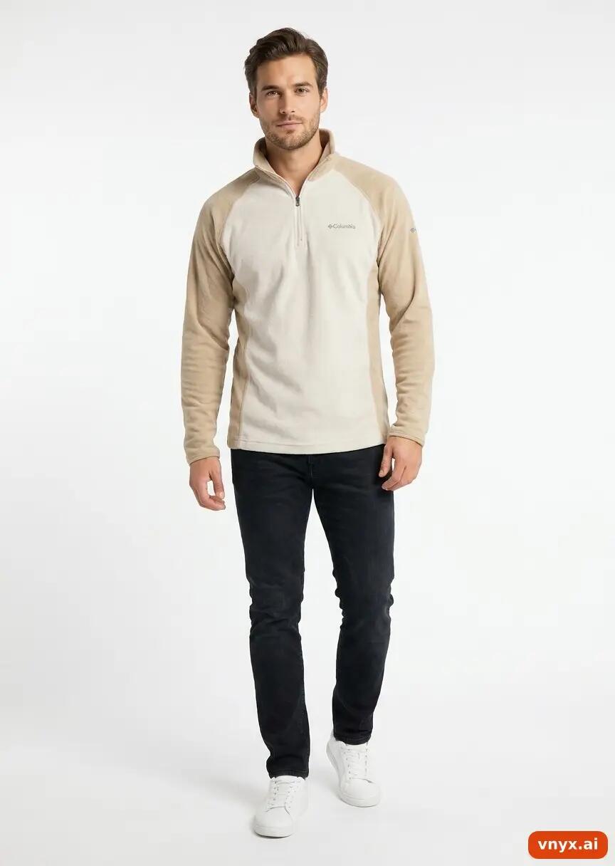 Second Life - Vintage Columbia Sportswear Beige Fleece Pullover Men M 2/5