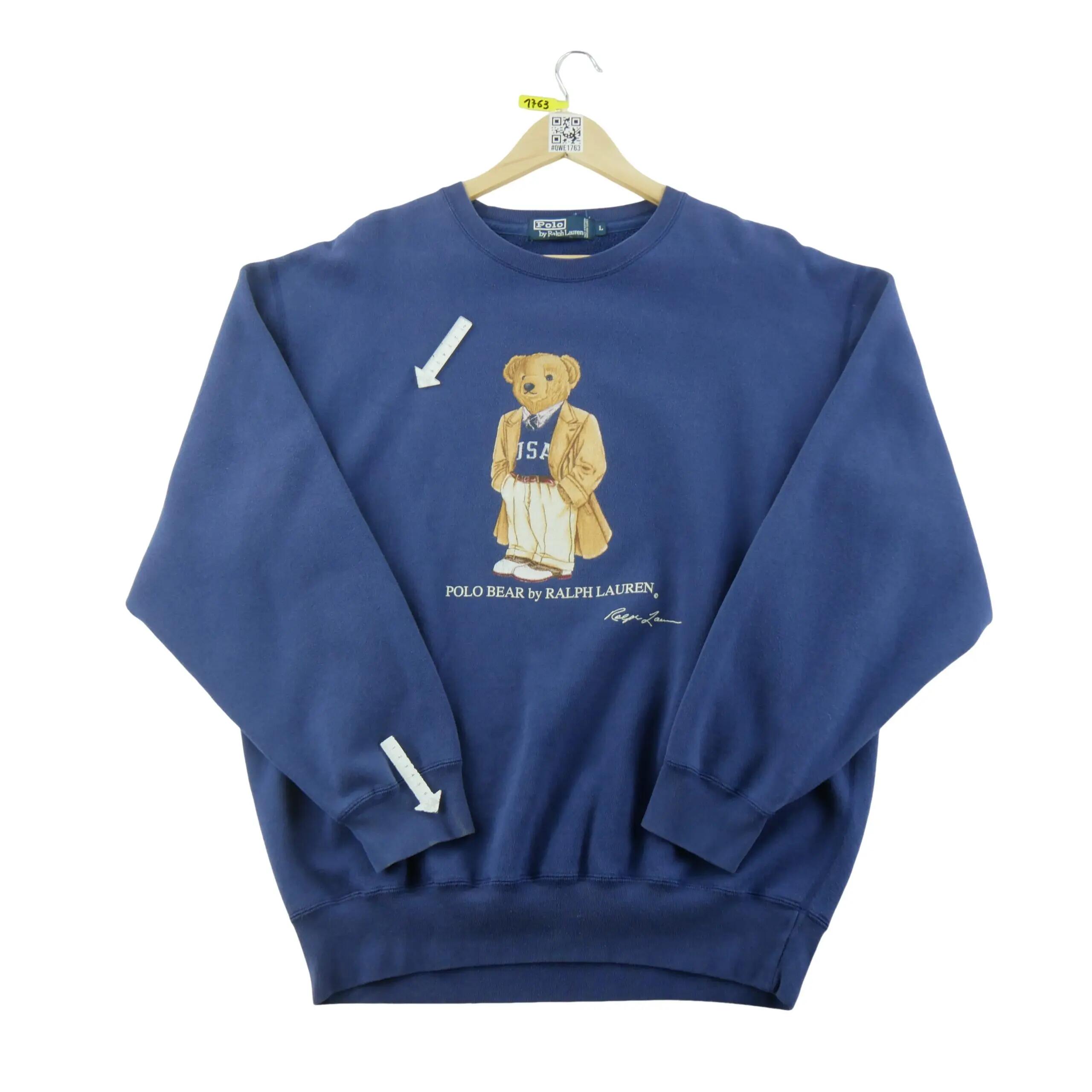 Second life - Bluza męska Polo Bear USA Y2K morska - Stan dobry 5/8