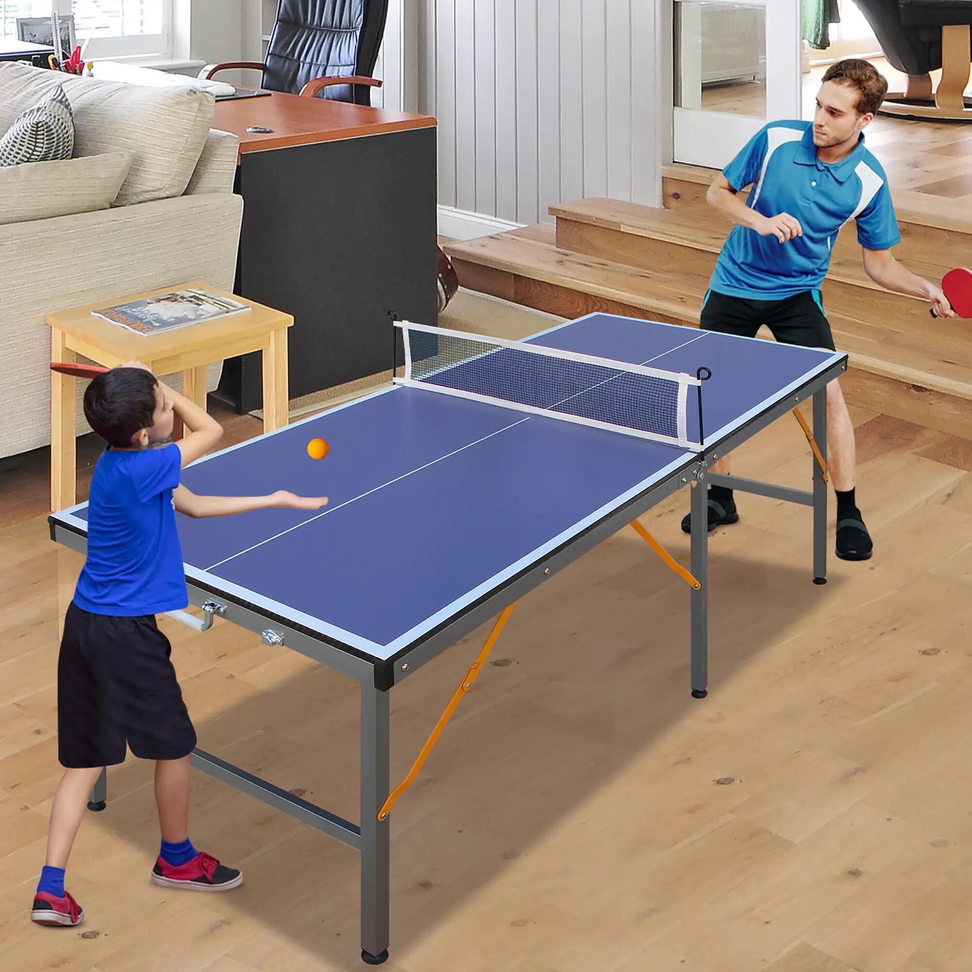 Table de ping-pong pliable avec filet et raquettes, idéale pour une utilisation 8/8