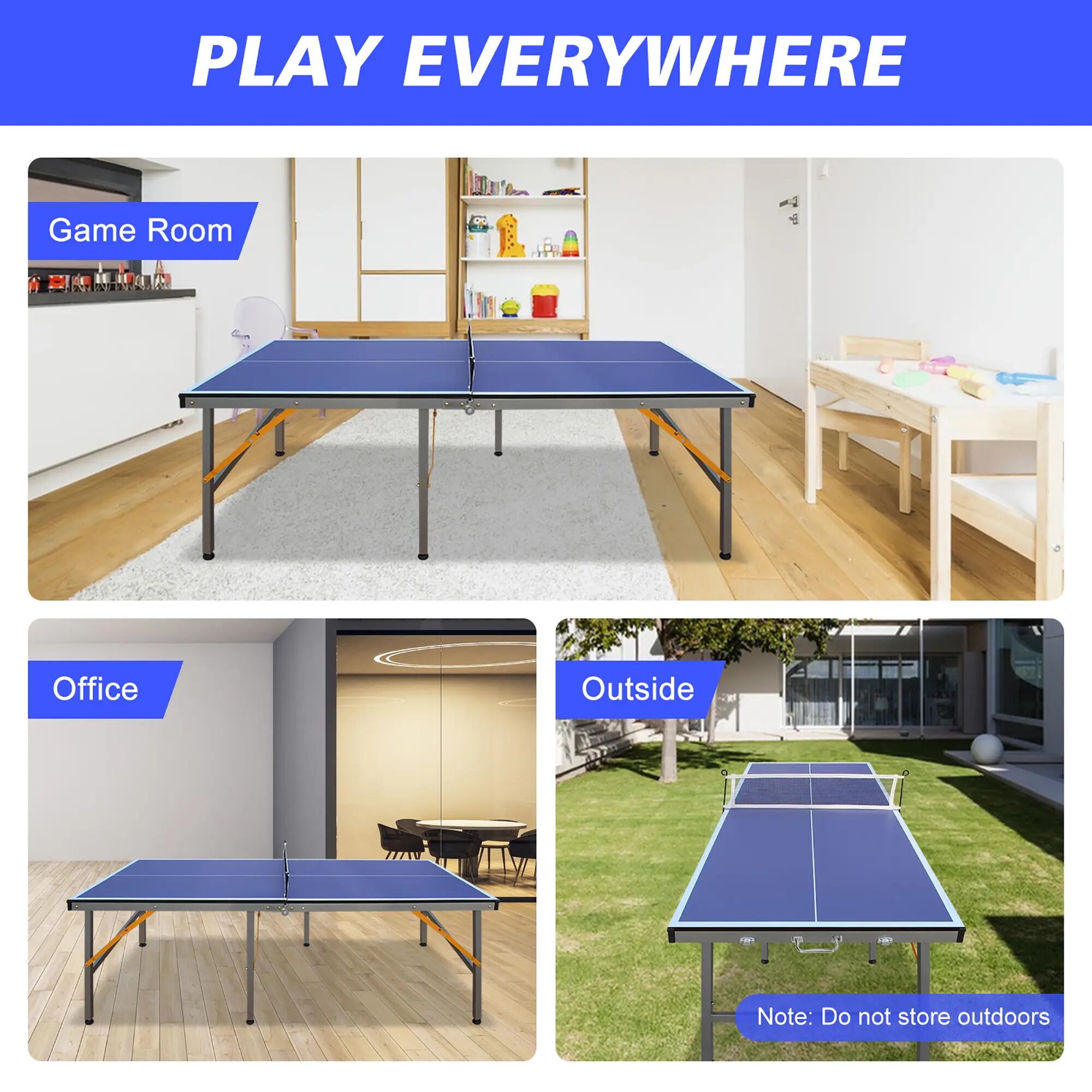 Table de ping-pong pliable avec filet et raquettes, idéale pour une utilisation 6/8