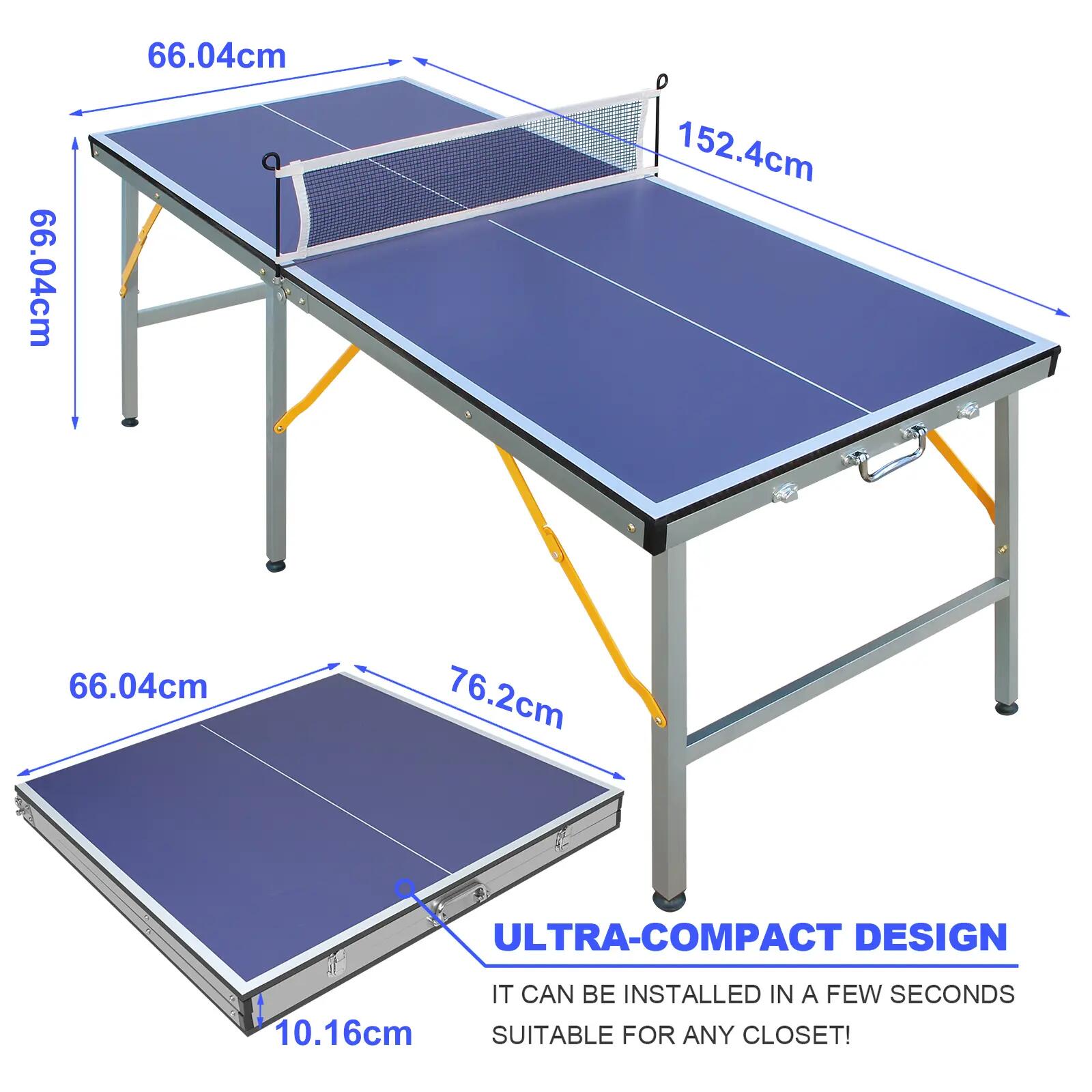 Table de ping-pong pliable avec filet et raquettes, idéale pour une utilisation 3/8