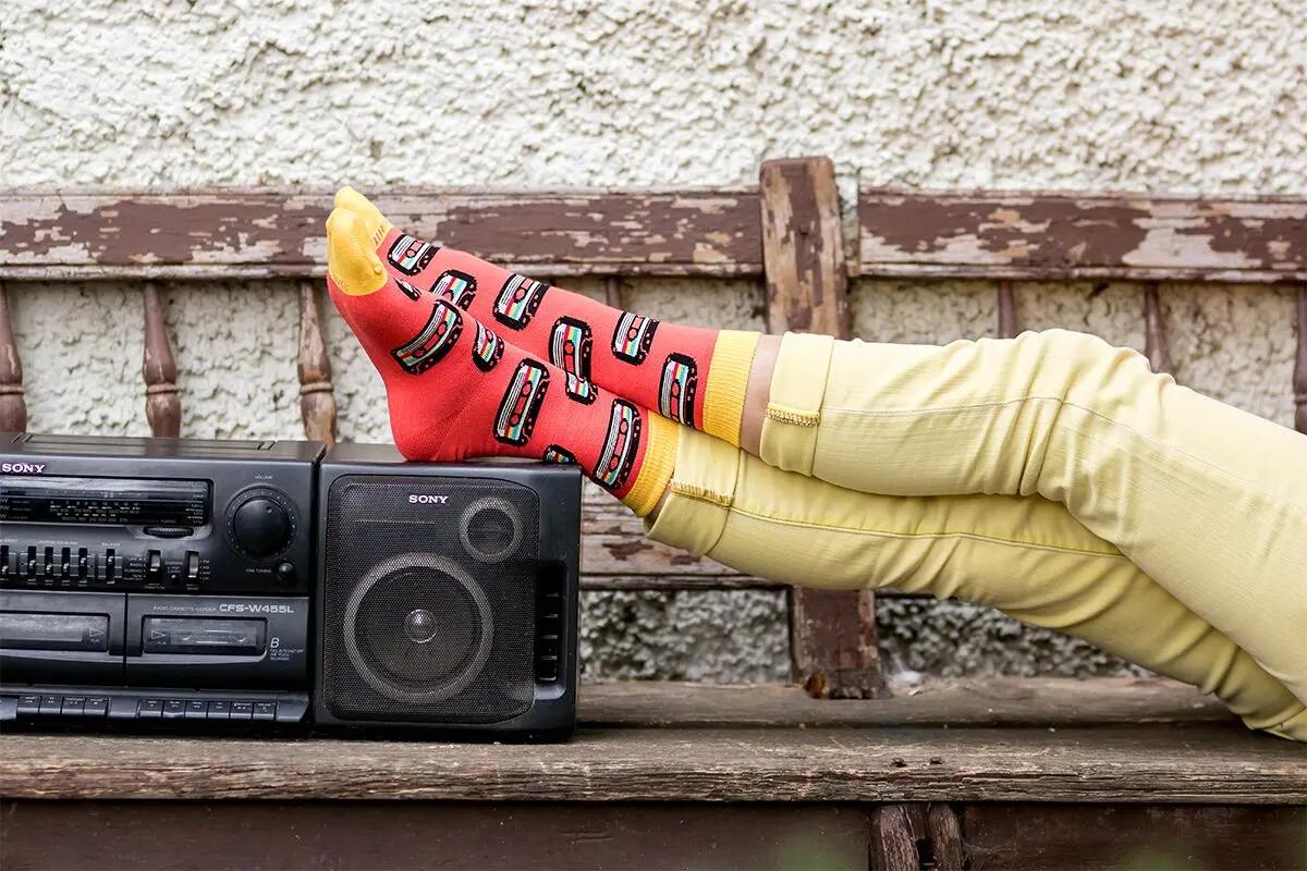 Bio pamut zokni COLOUR COTTON Retro Cassette 5/8