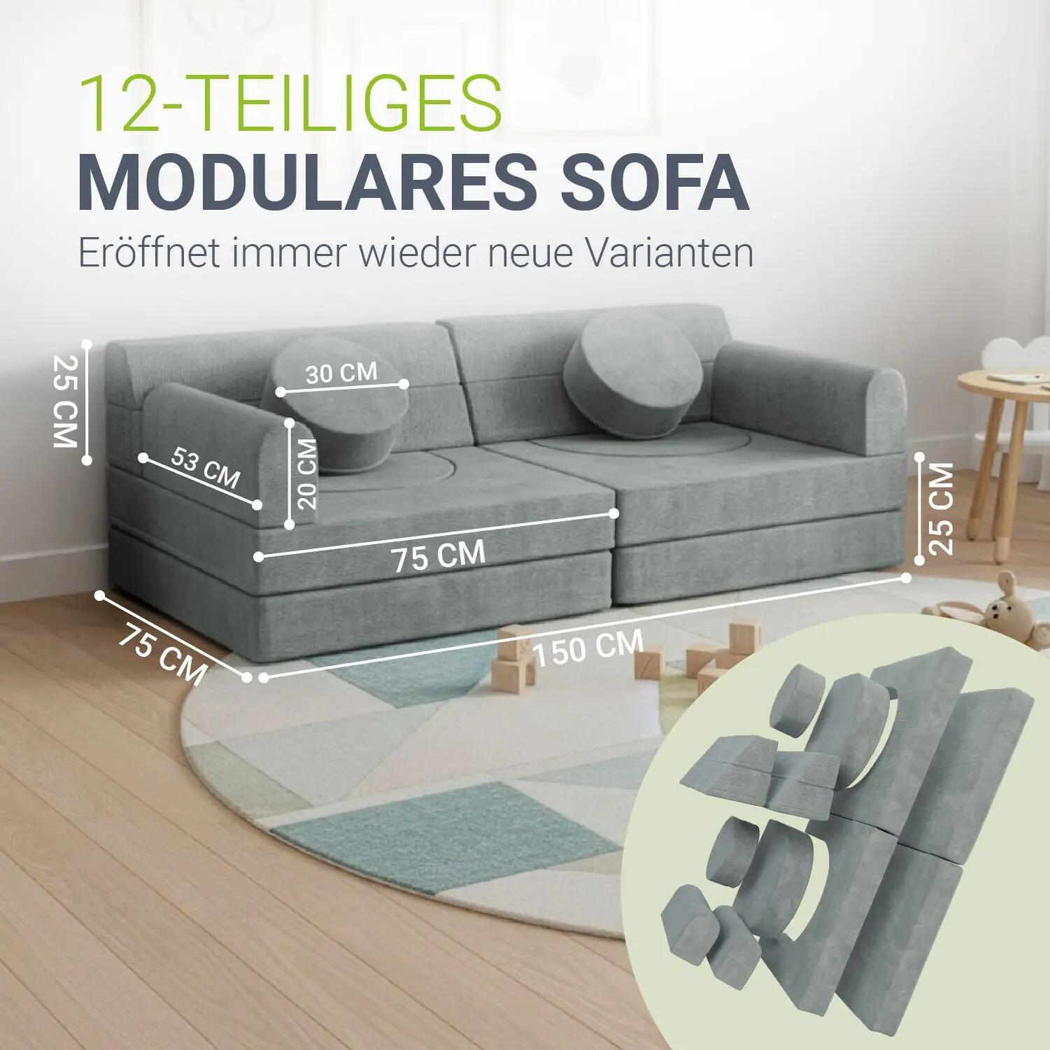 Kinder Spielsofa Kayo baubare Stapelsteine für Kinder grün 12tlg. 5/7