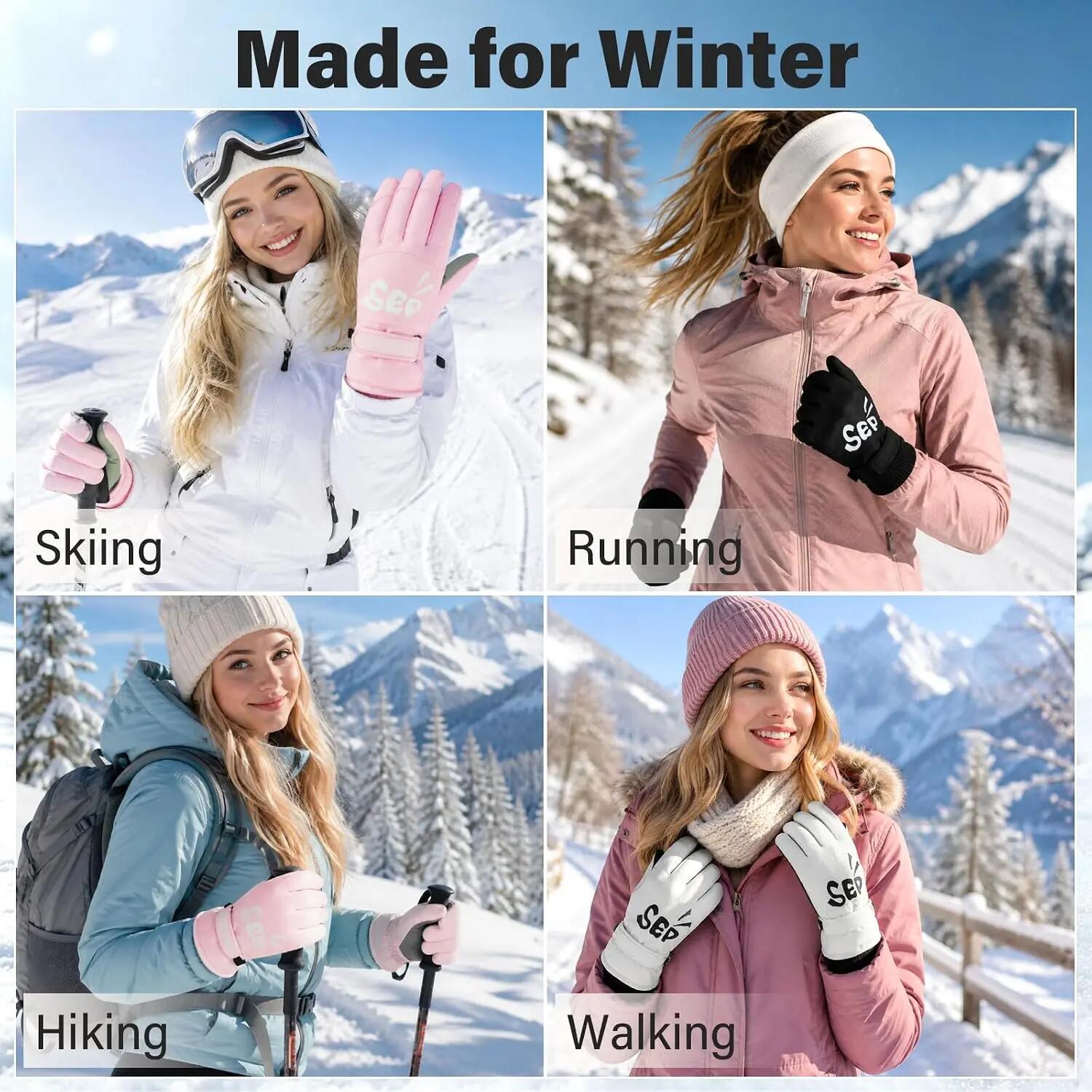 Gants de ski pour femme, gants d'hiver avec imprimé lettres 6/6