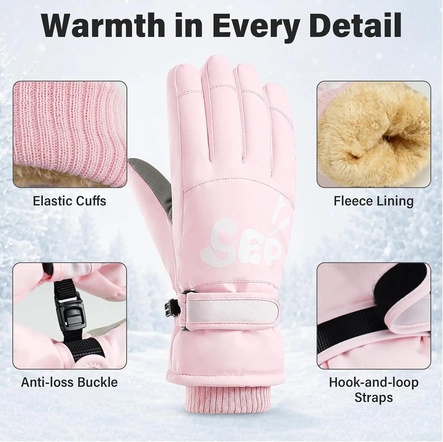Gants de ski pour femme, gants d'hiver avec imprimé lettres 3/6