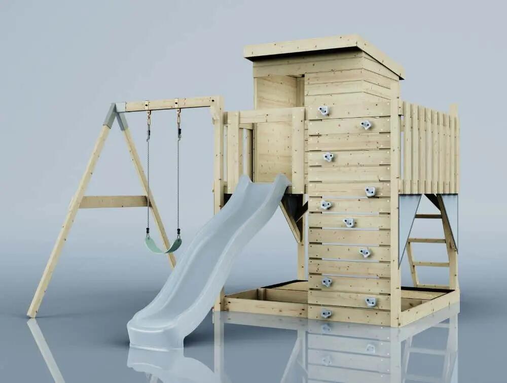 Spielturm Alma mit Kinderschaukel in Eisblau - 415 × 306 × 260 cm 3/6