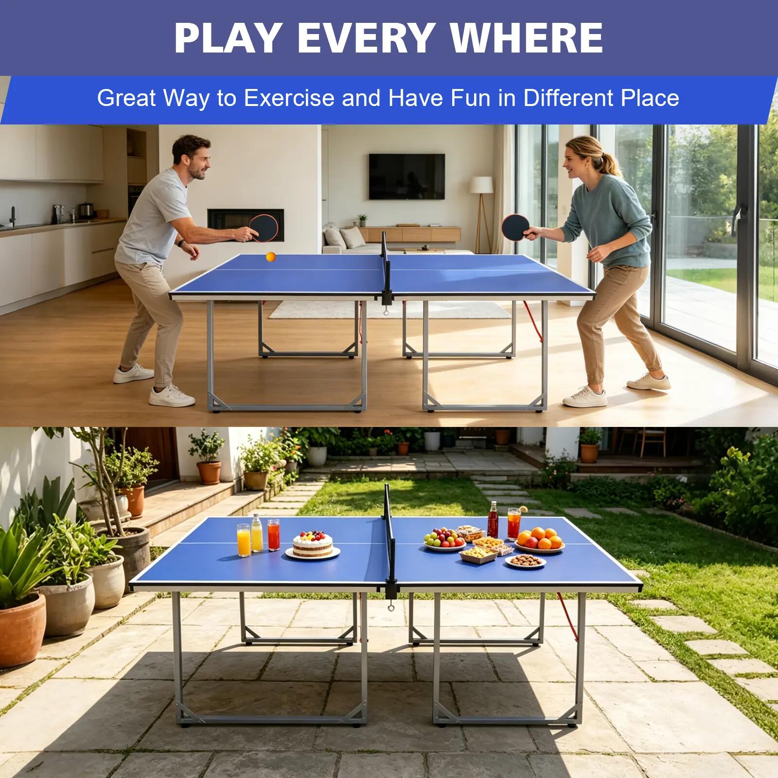 Table de ping-pong de taille moyenne (182 cm / 6 pieds), pliable et portable, av 9/9
