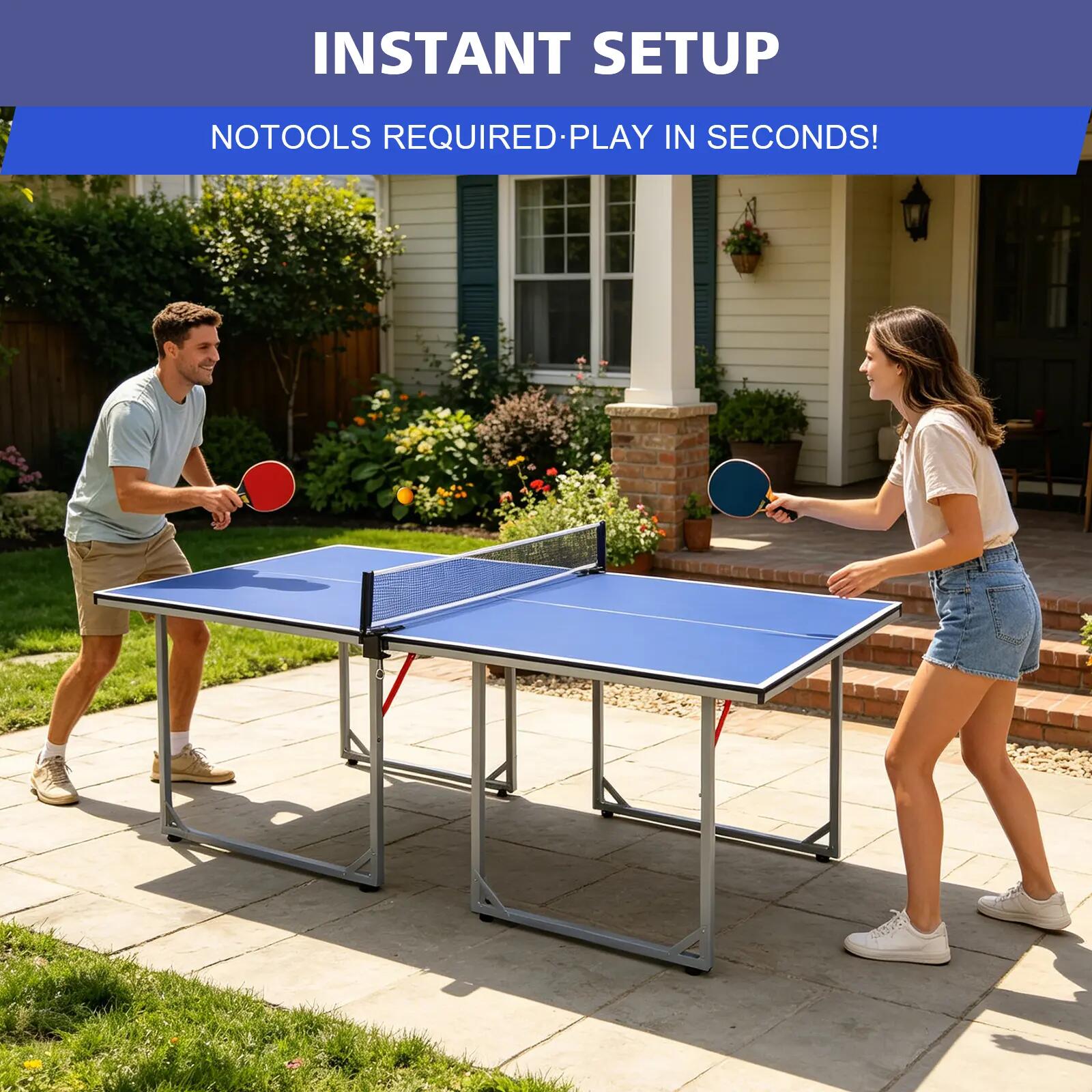 Table de ping-pong de taille moyenne (182 cm / 6 pieds), pliable et portable, av 8/9