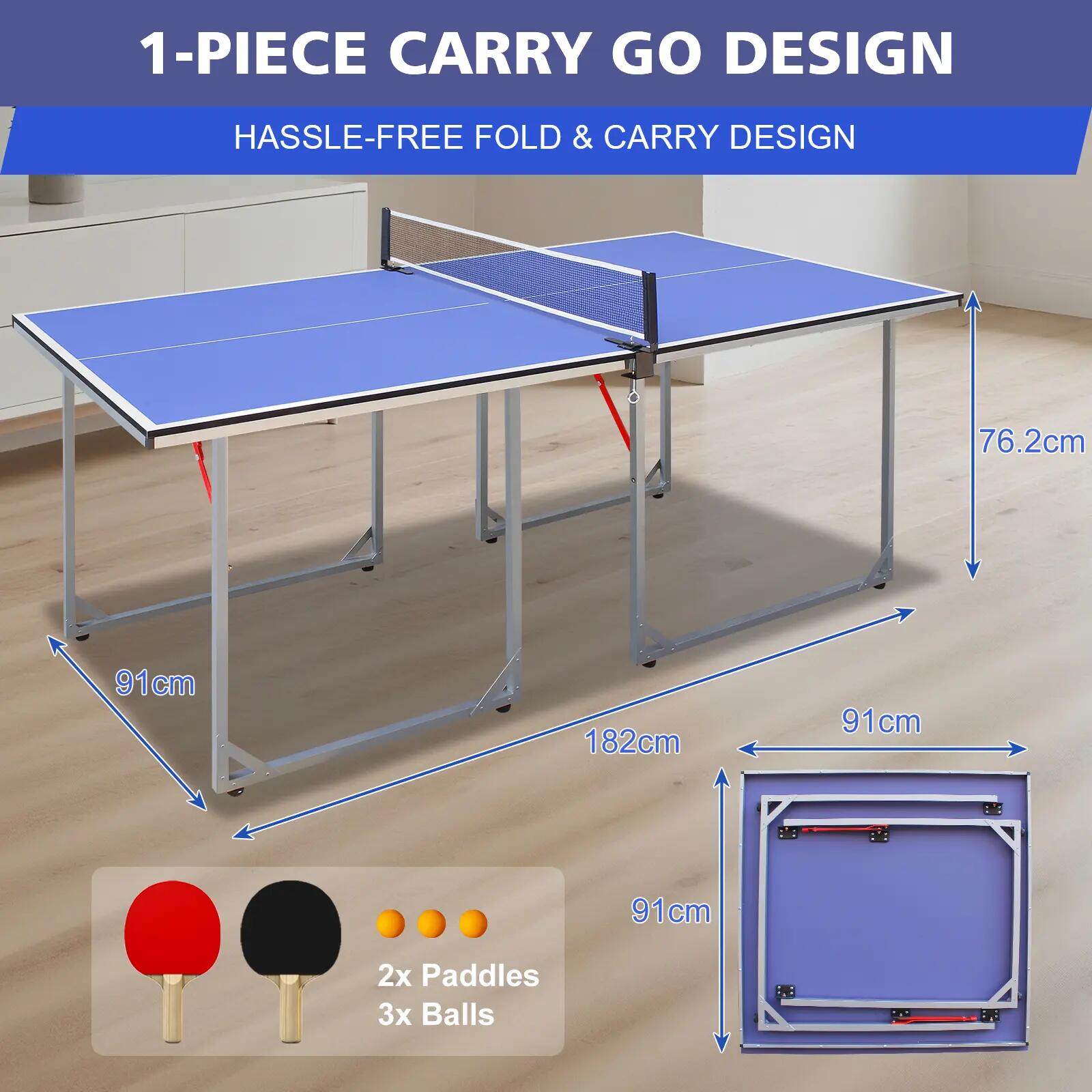 Table de ping-pong de taille moyenne (182 cm / 6 pieds), pliable et portable, av 6/9