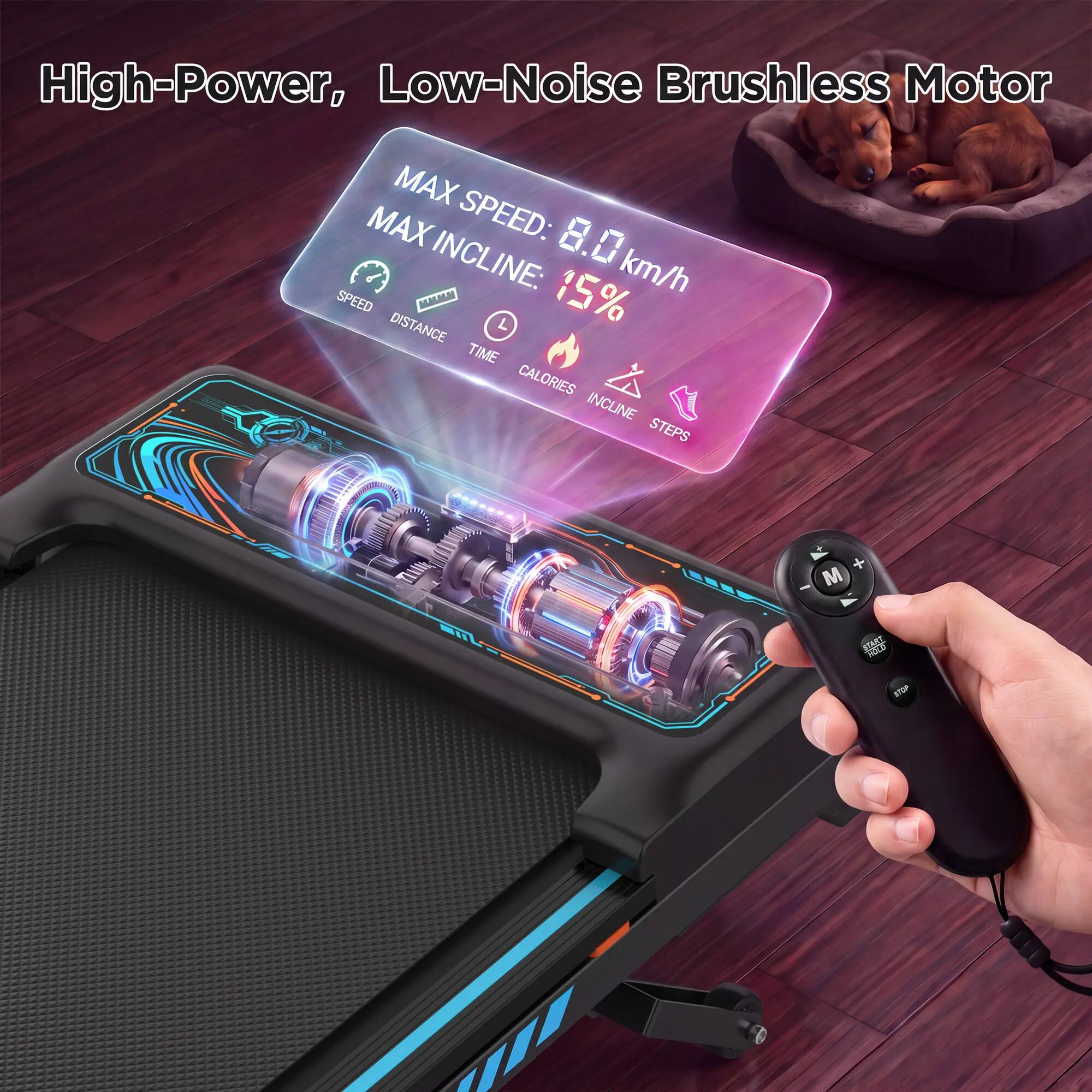 Tapis de marche, tapis de course pour la maison avec inclinaison automatique de 5/9