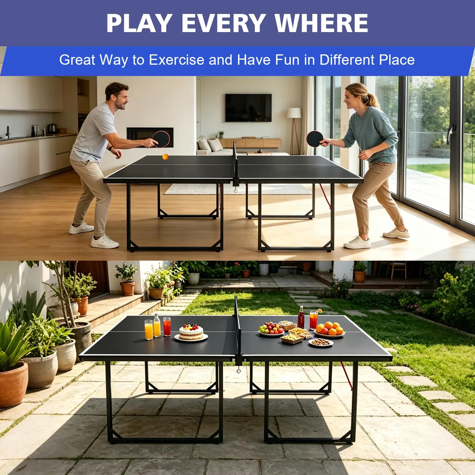 Table de ping-pong de taille moyenne (182 cm / 6 pieds), pliable et portable, id 9/9