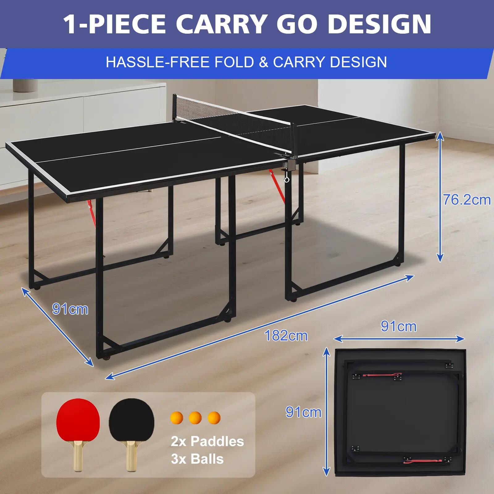 Table de ping-pong de taille moyenne (182 cm / 6 pieds), pliable et portable, id 6/9