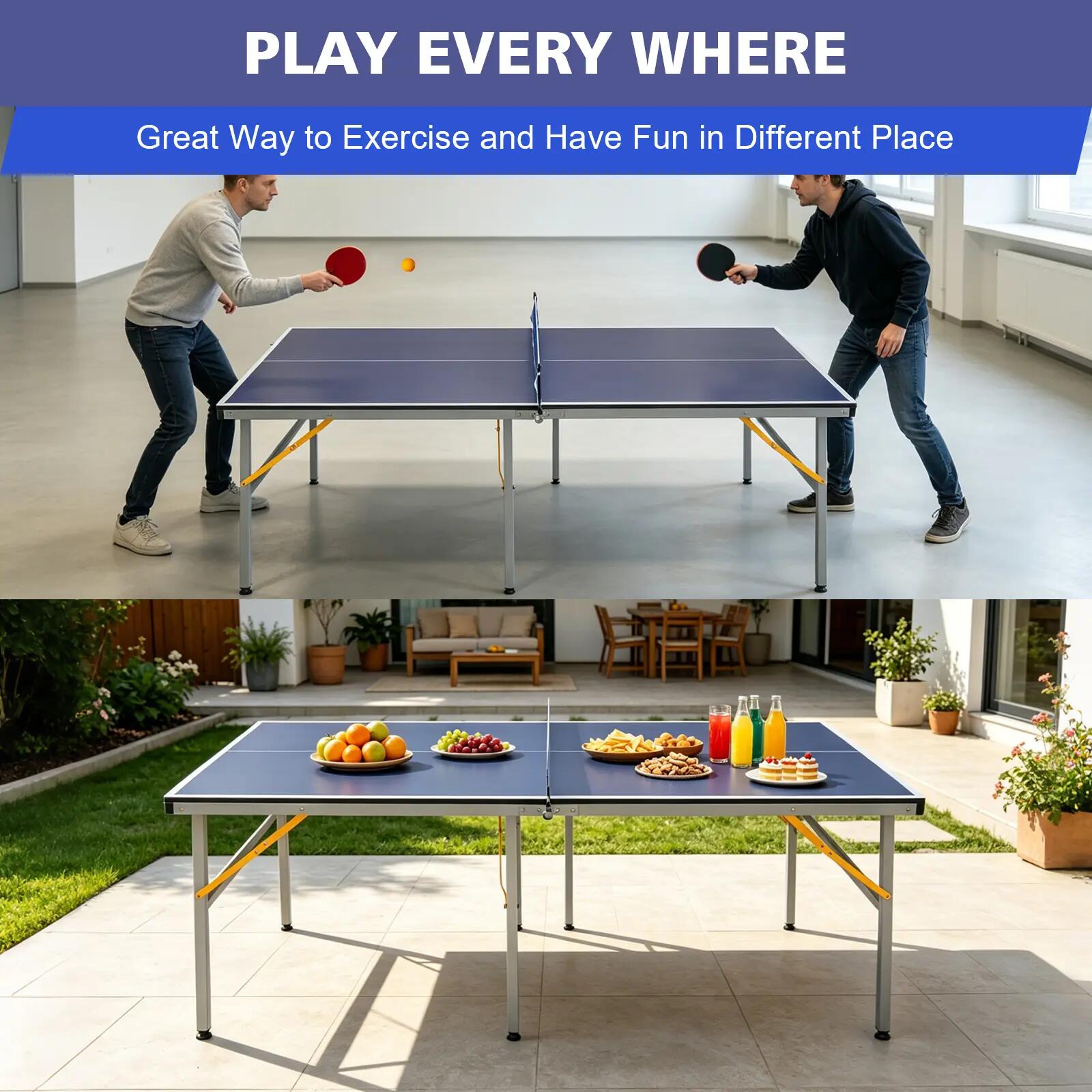 Table de ping-pong pliante et portable professionnelle de taille moyenne (182 x 10/10