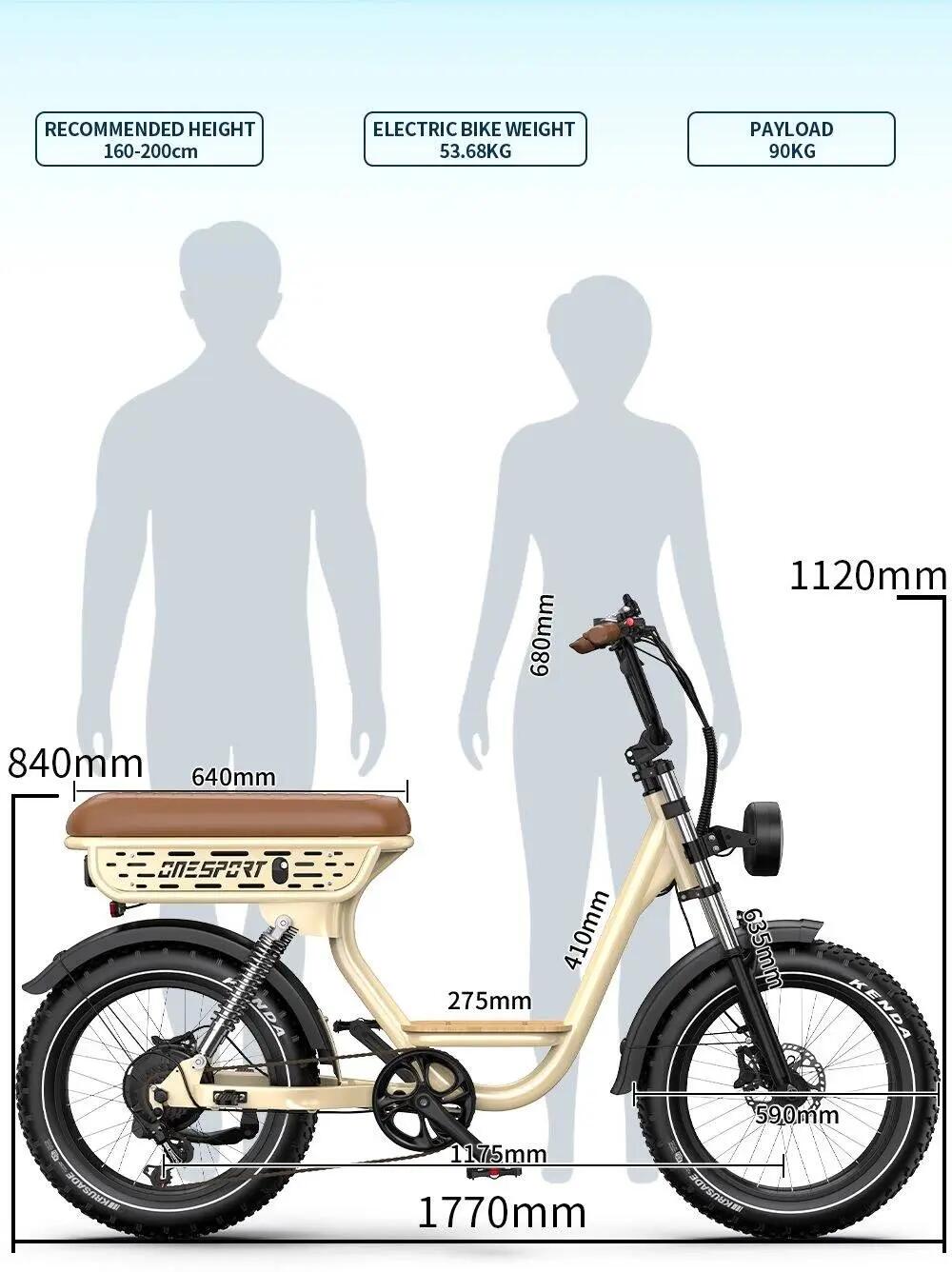 Bicicleta eléctrica adulto ONESPORT W77 batería litio 48V 18Ah neumáticos 20" 15/15