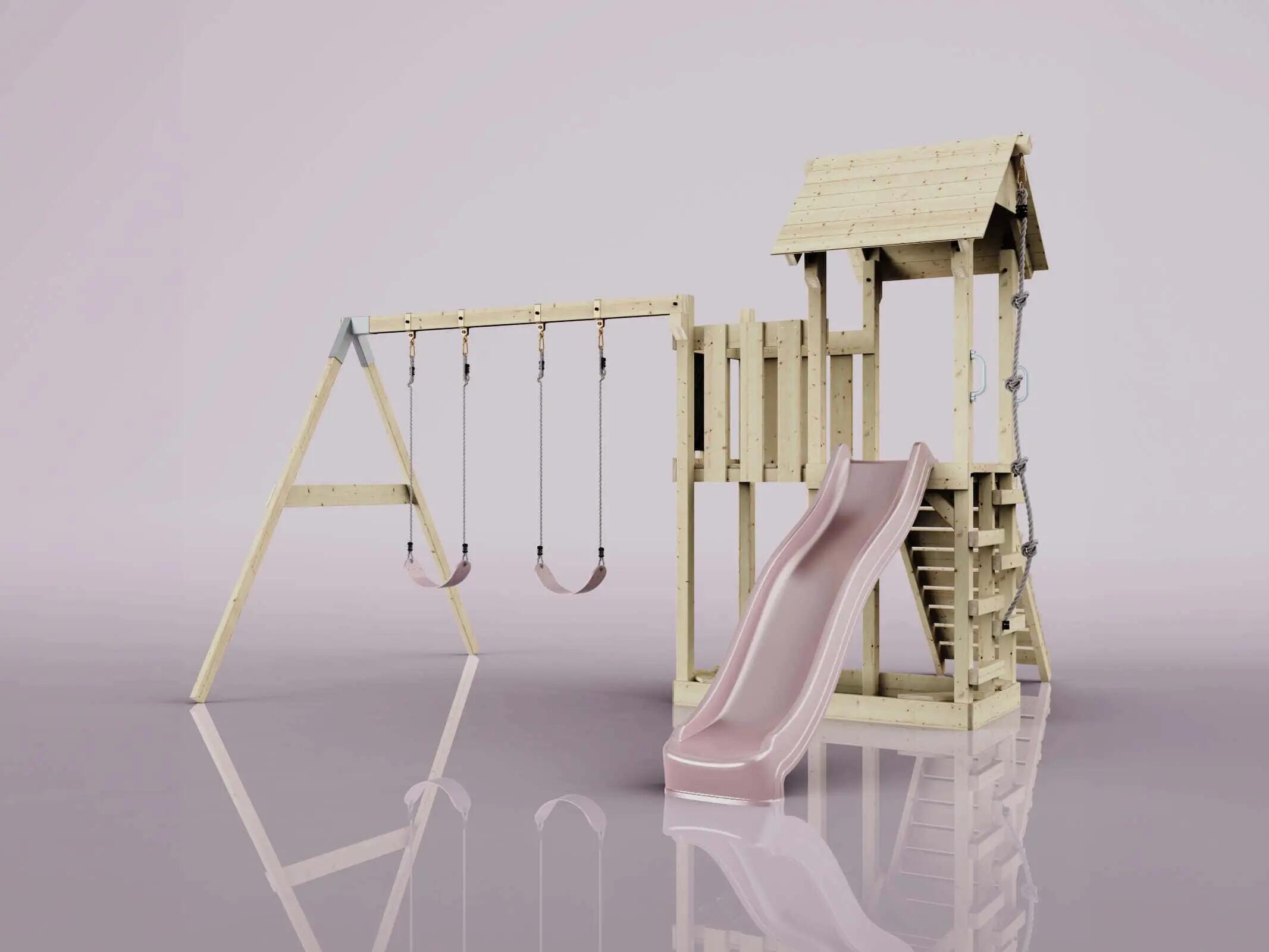 Spielturm Uppsala mit Kinderschaukel in Altrosa - 357 × 361 × 273 cm 6/6