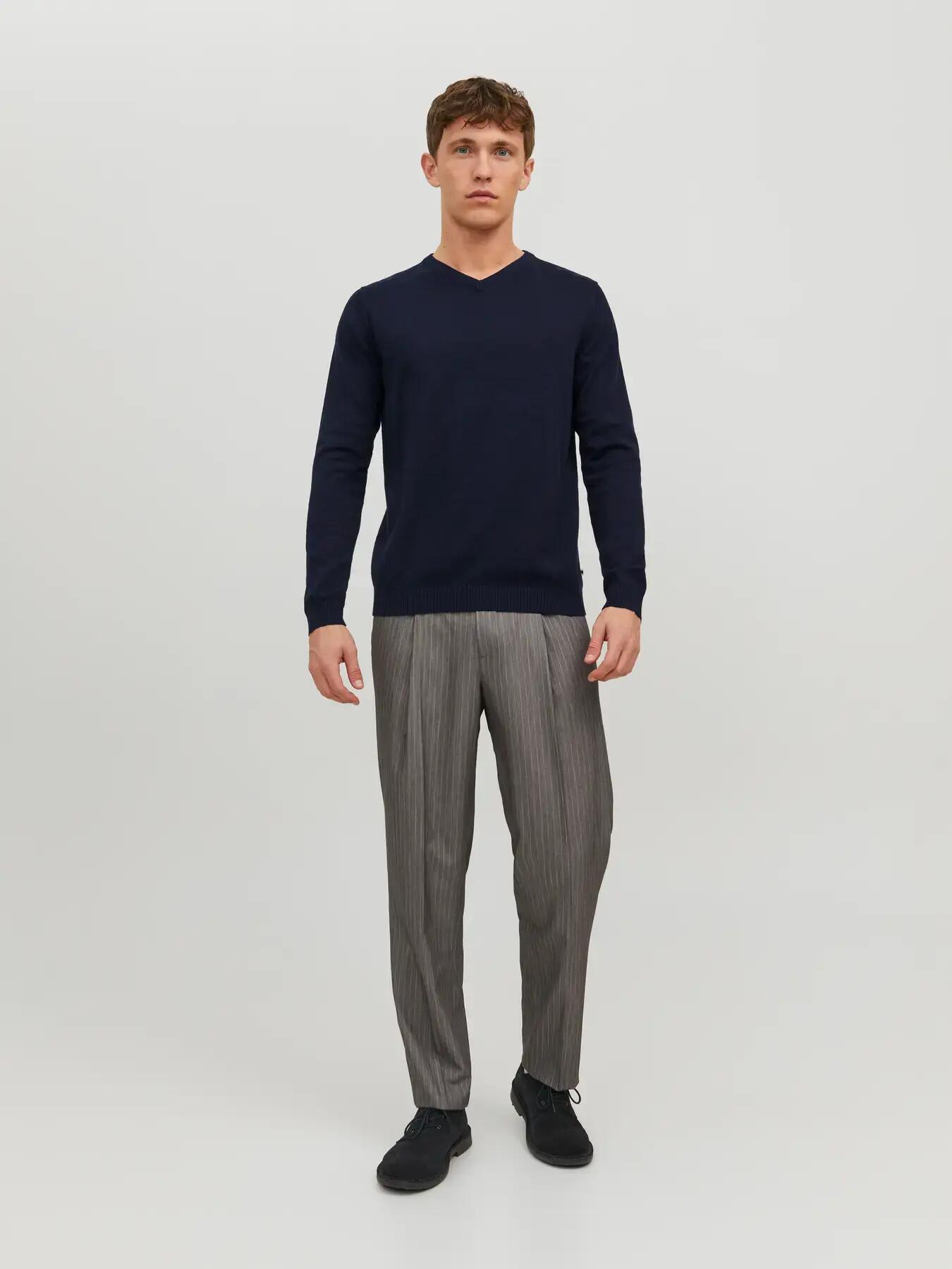 Homem Camisola de malha Regular Fit Basic Azul-marinho 5/8