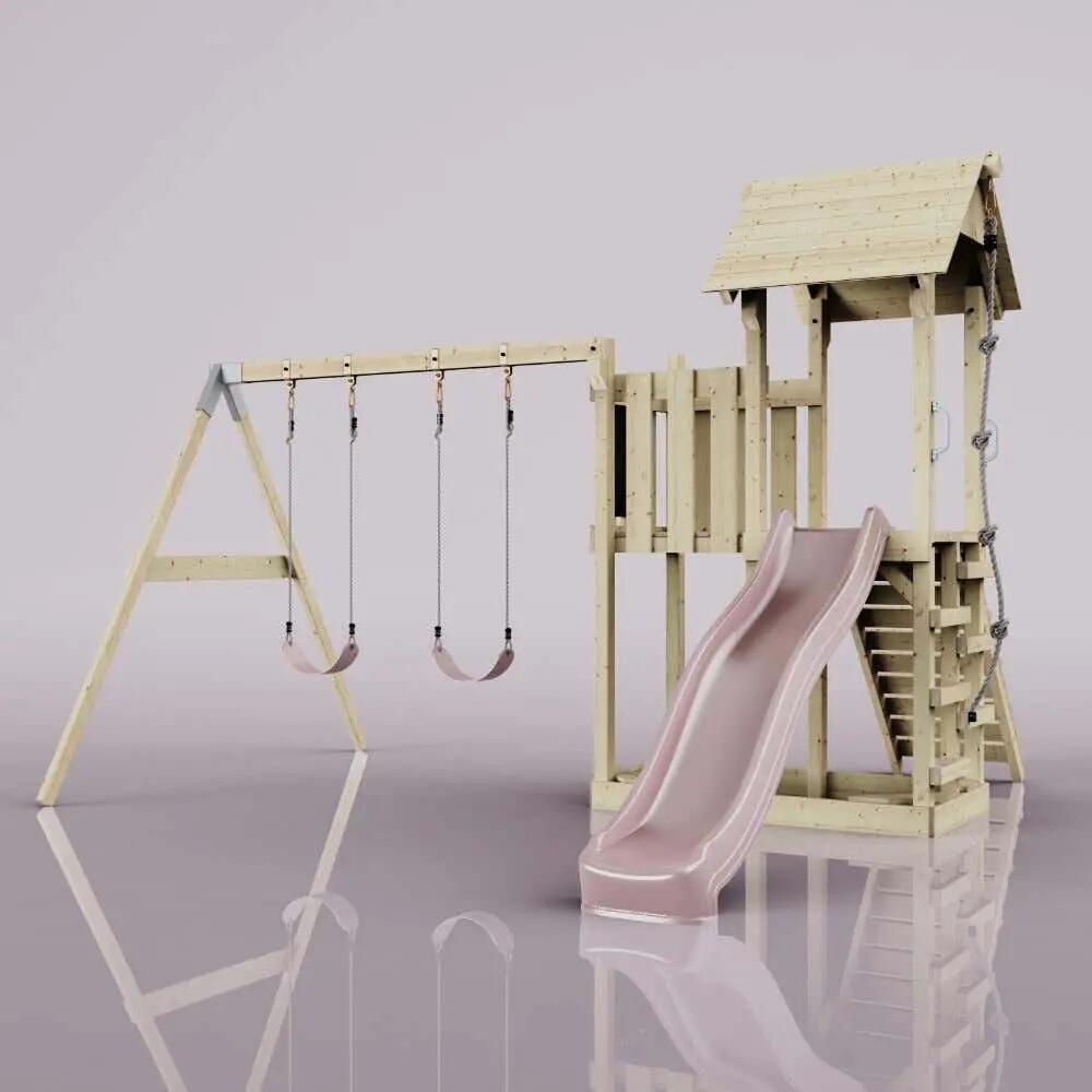 Spielturm Uppsala mit Kinderschaukel in Altrosa - 357 × 361 × 273 cm 3/6
