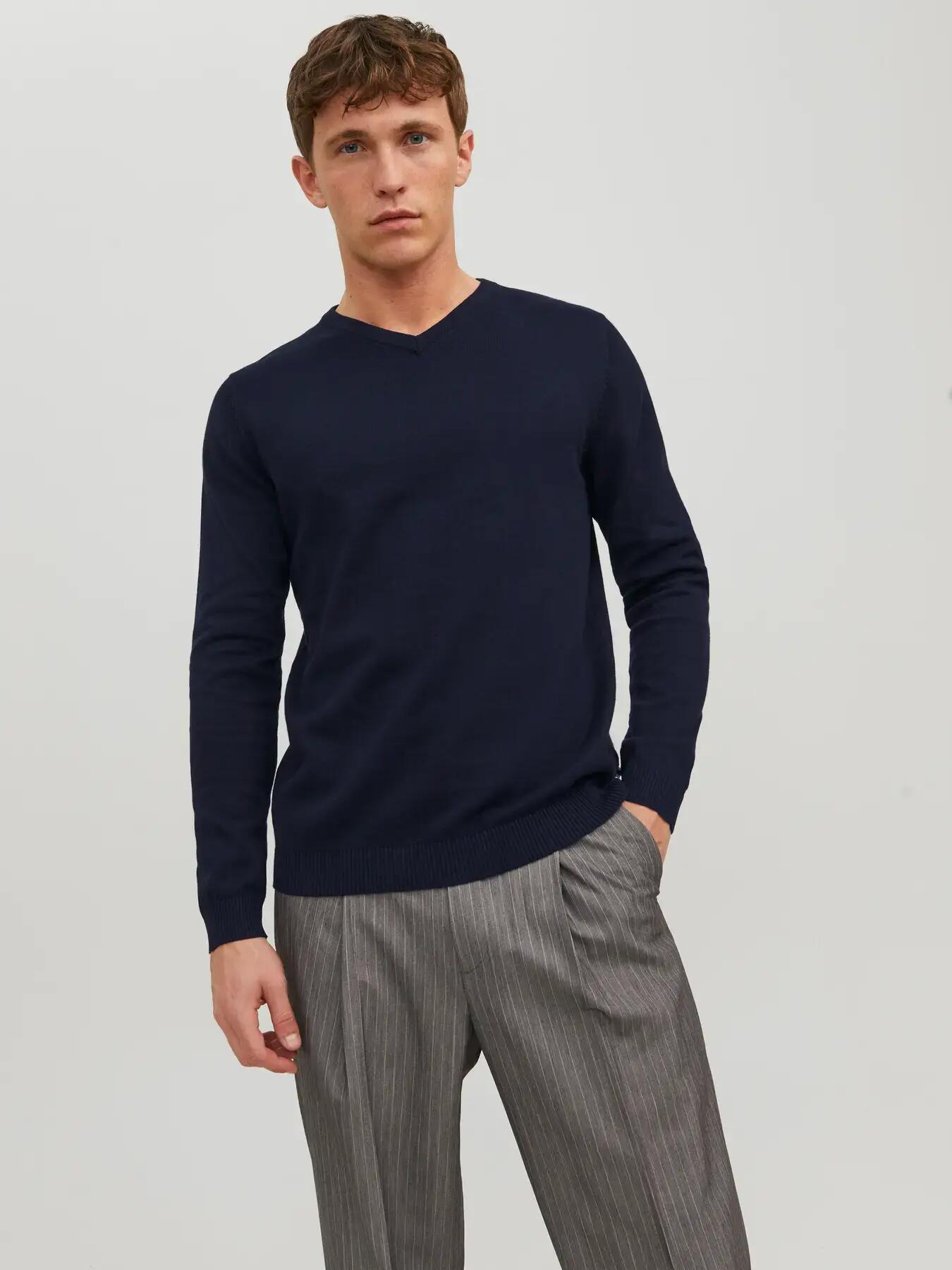 Homem Camisola de malha Regular Fit Basic Azul-marinho 3/8