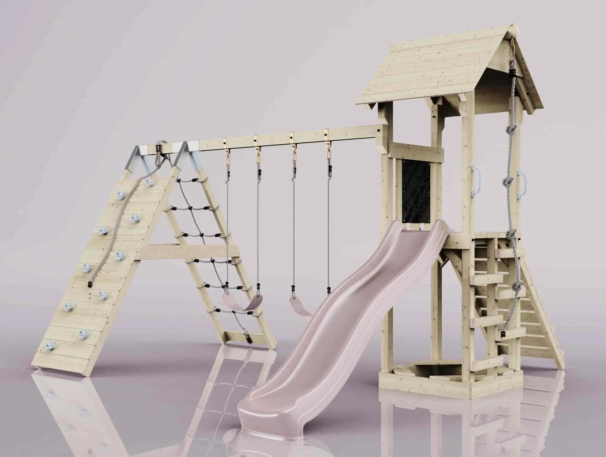 Spielturm Kiruna mit Kinderschaukel in Altrosa - 357 × 380 × 274 cm 3/6