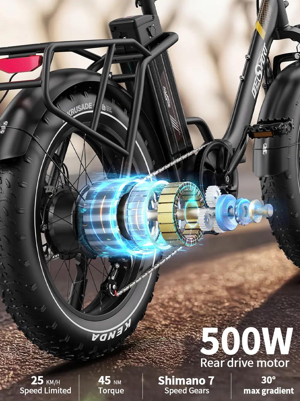 Bicicleta elétrica Onesport OT16 Max 20" Motor de 500W, bateria de 48V 18AH 12/15
